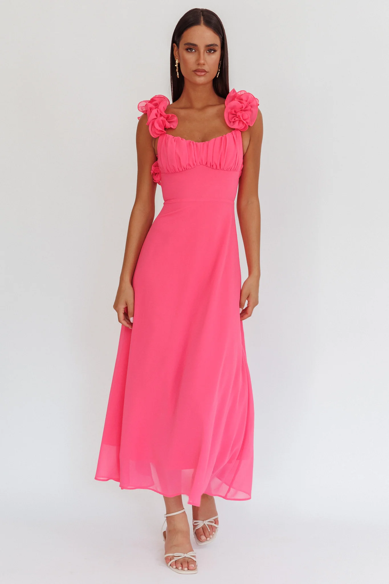 Eloquent Lace-Up Back Maxi Dress Hot Pink - Sonourner