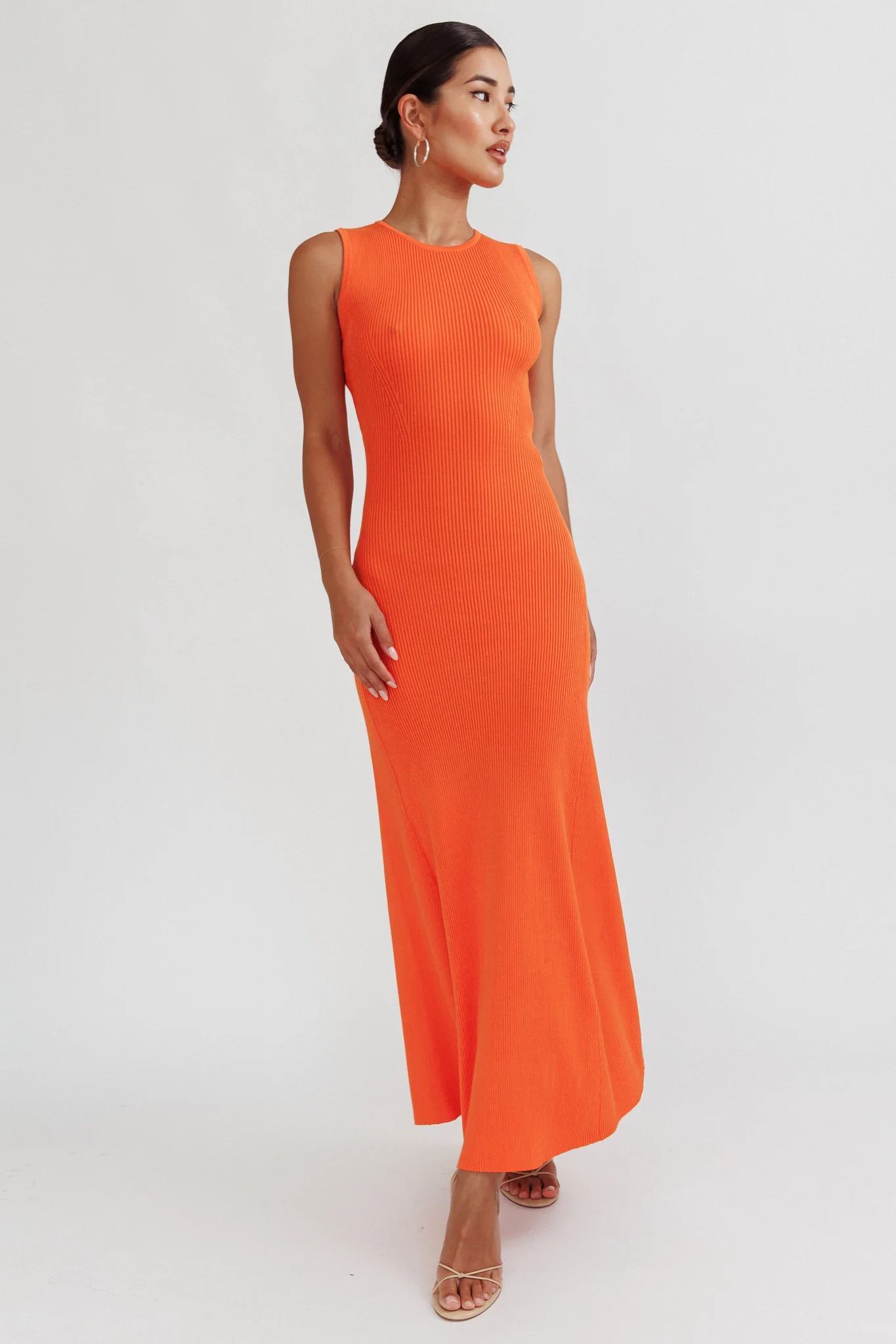 Braylee Sleeveless Ribbed Knit Maxi Dress Orange - Sonourner