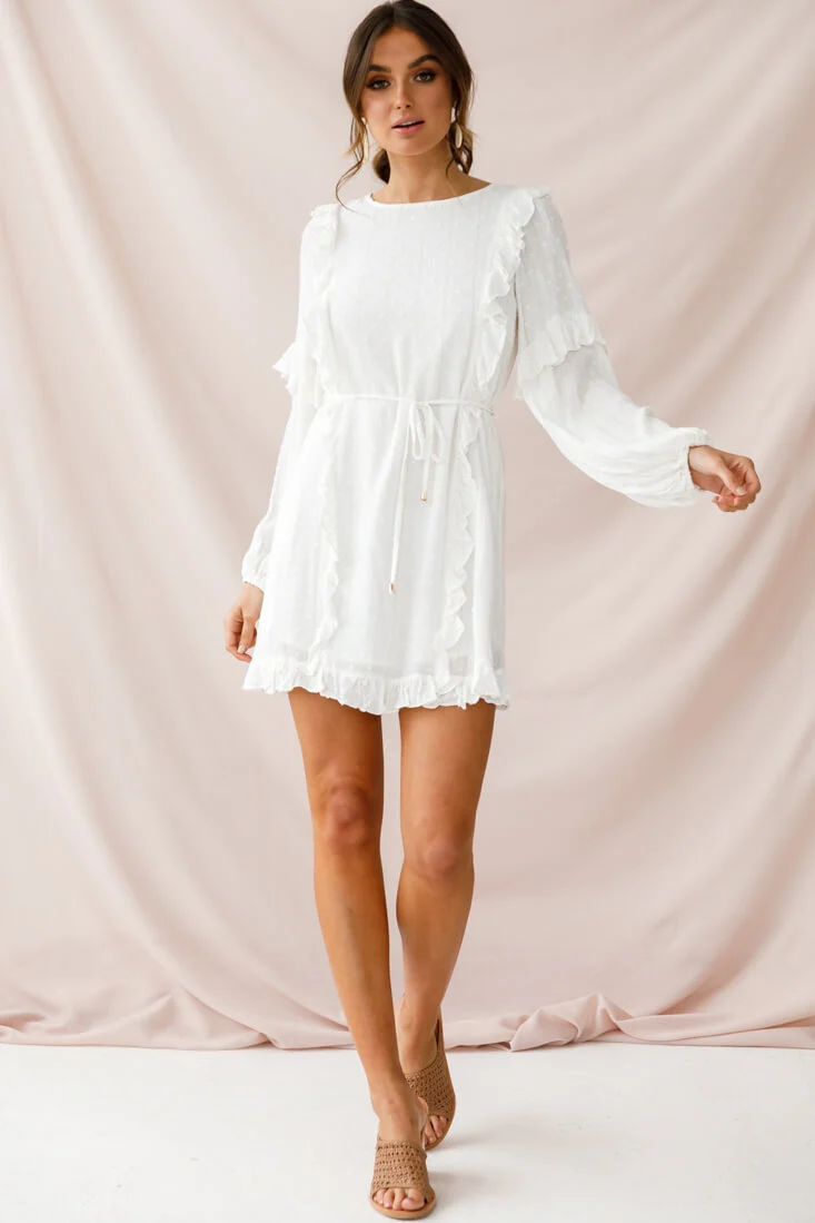 Maiden Long Sleeve Frill Dress White - Sonourner