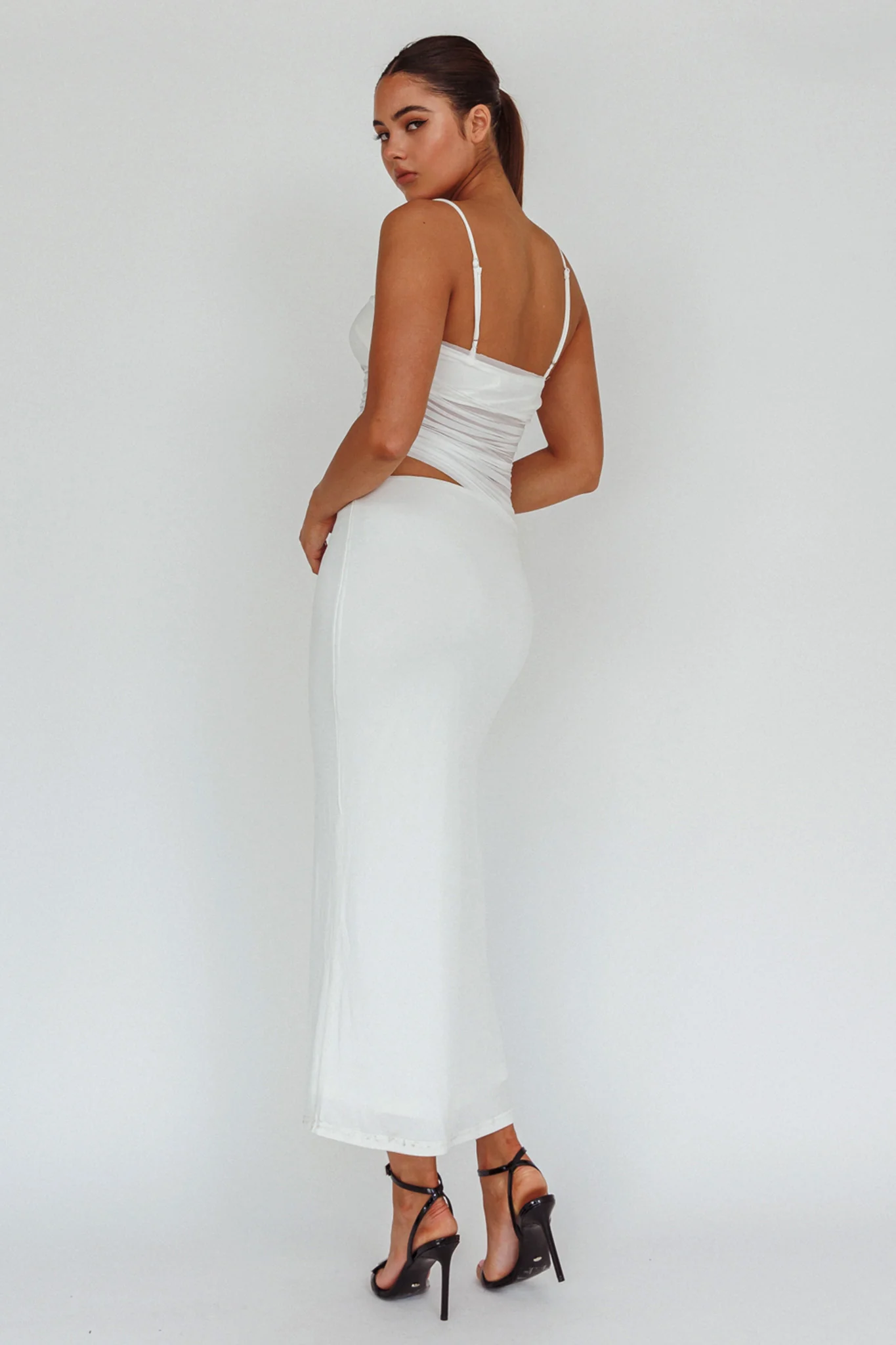 Lorely Ruched Bodice Midi Dress Vanilla - Sonourner