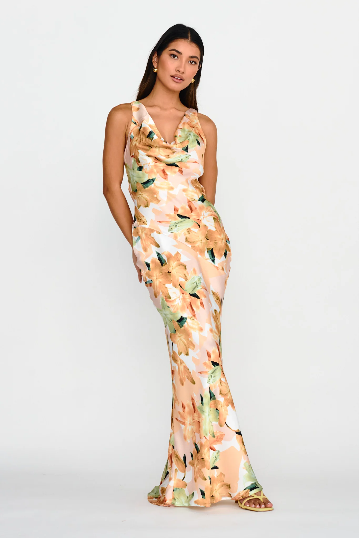 Cassiopeia Open Back Maxi Dress Lily Print Yellow - Sonourner