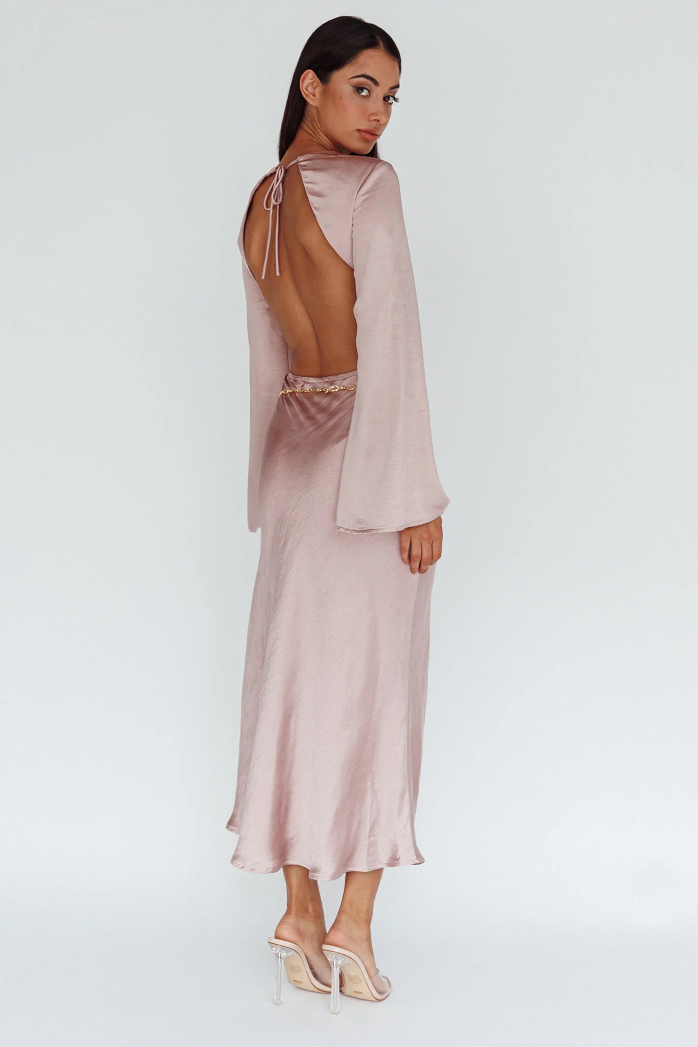 Doting Bell Sleeve Cut-Out Midi Dress Wood Rose - Sonourner