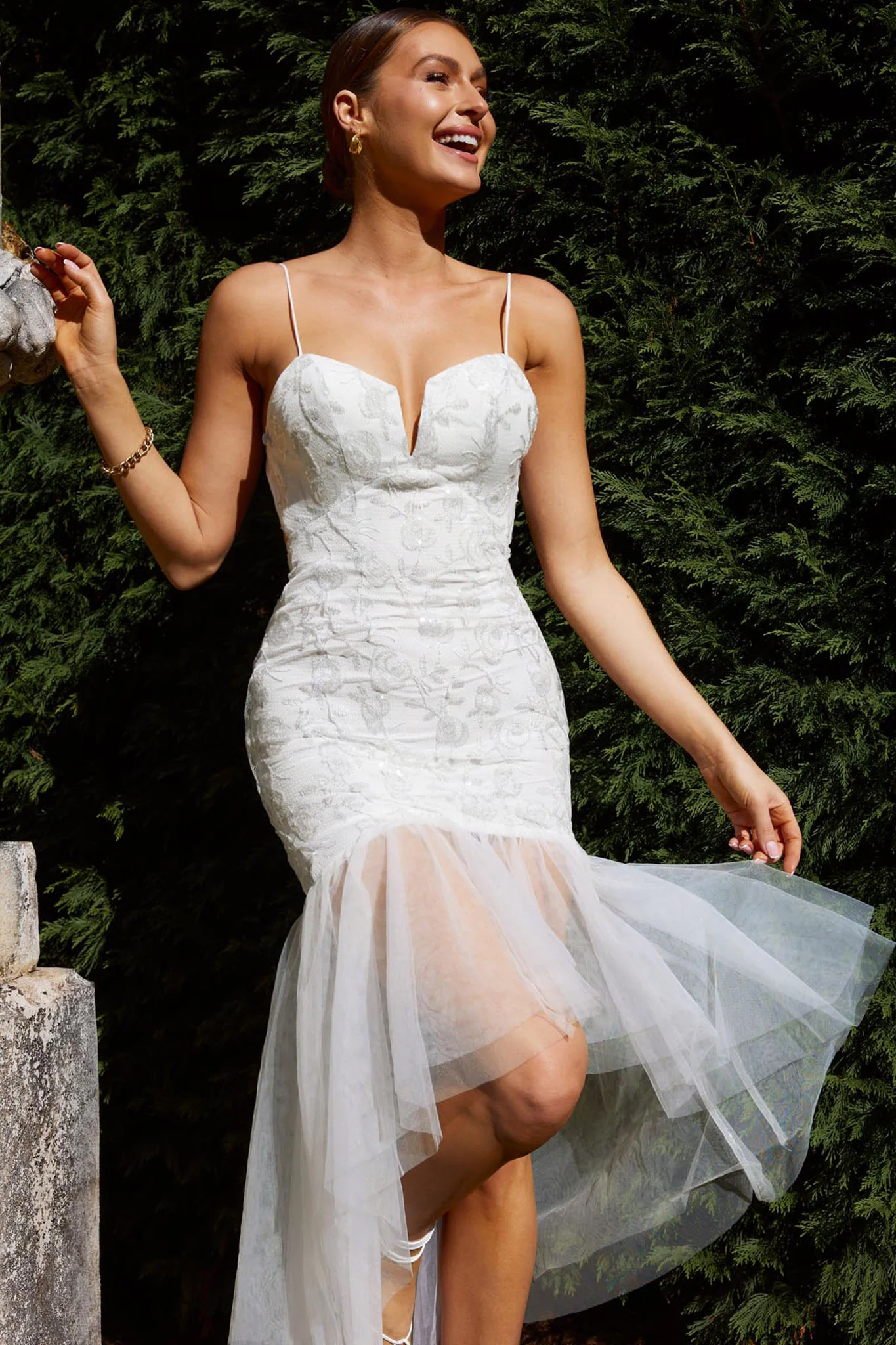 Dreamy Removable Sleeve Sequin Dress White - Sonourner