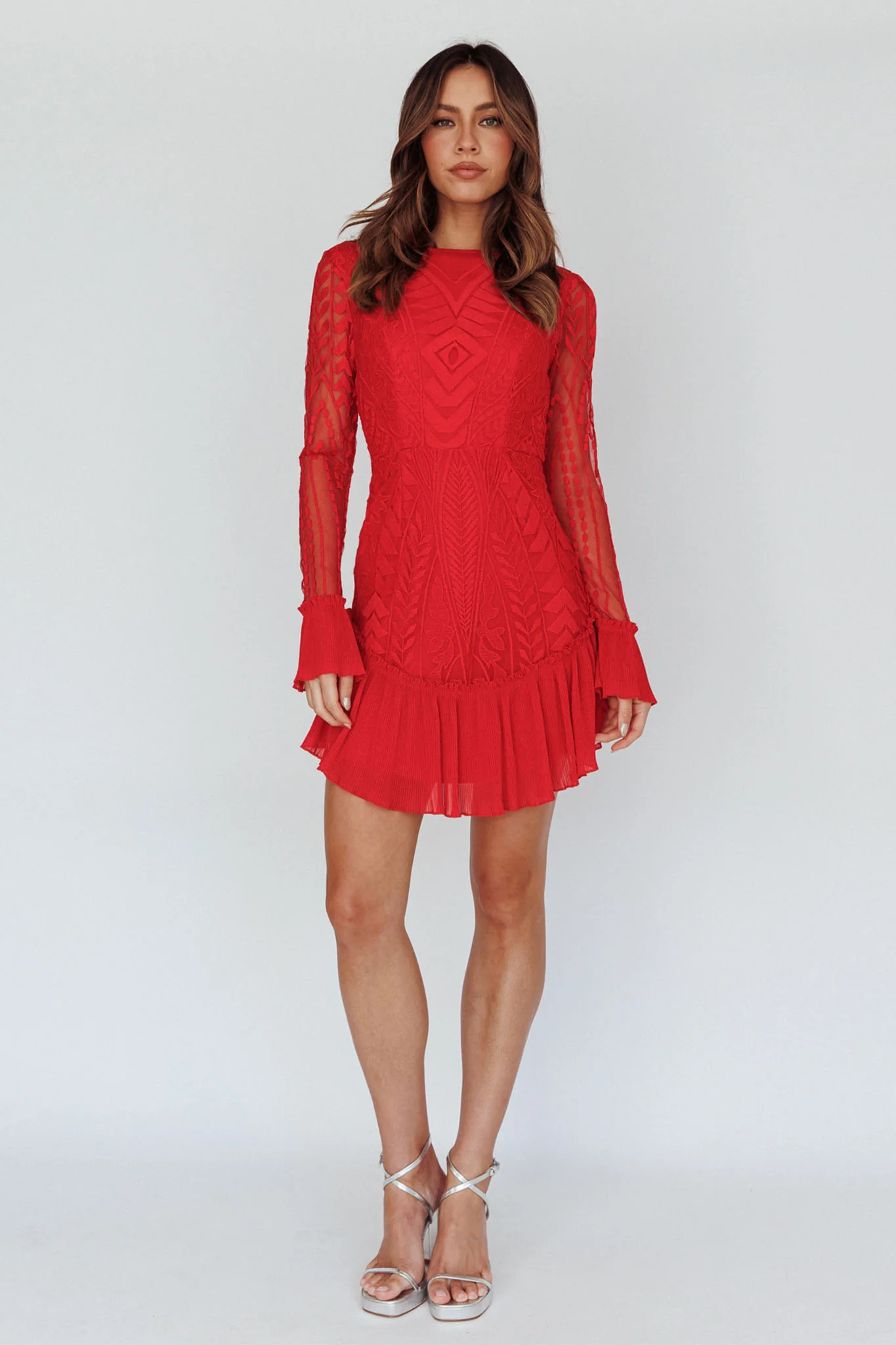Dreamy Long Sleeve Mini Dress Red - Sonourner