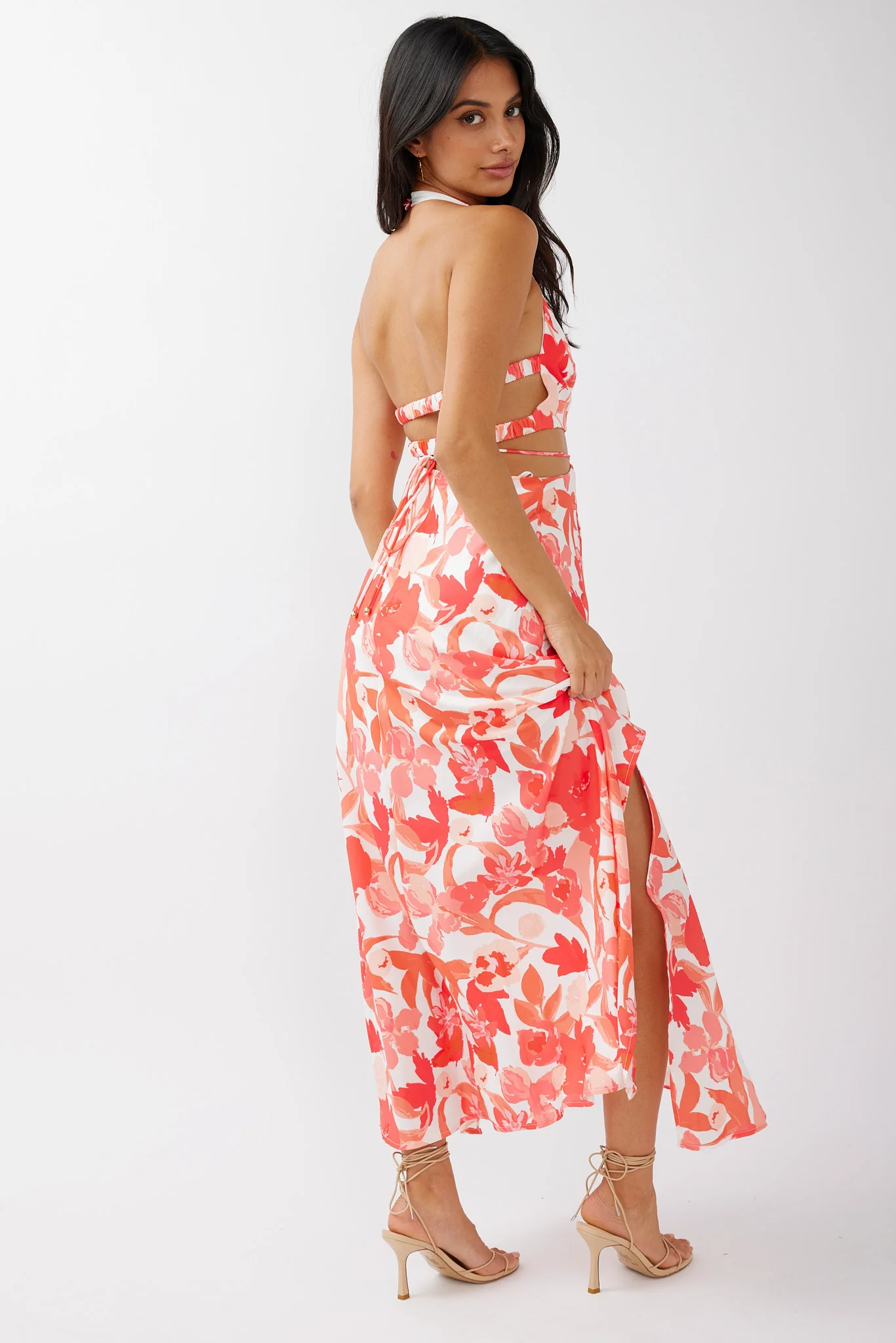 Tuscan Summers Cut-Out Midi Dress Floral Red - Sonourner