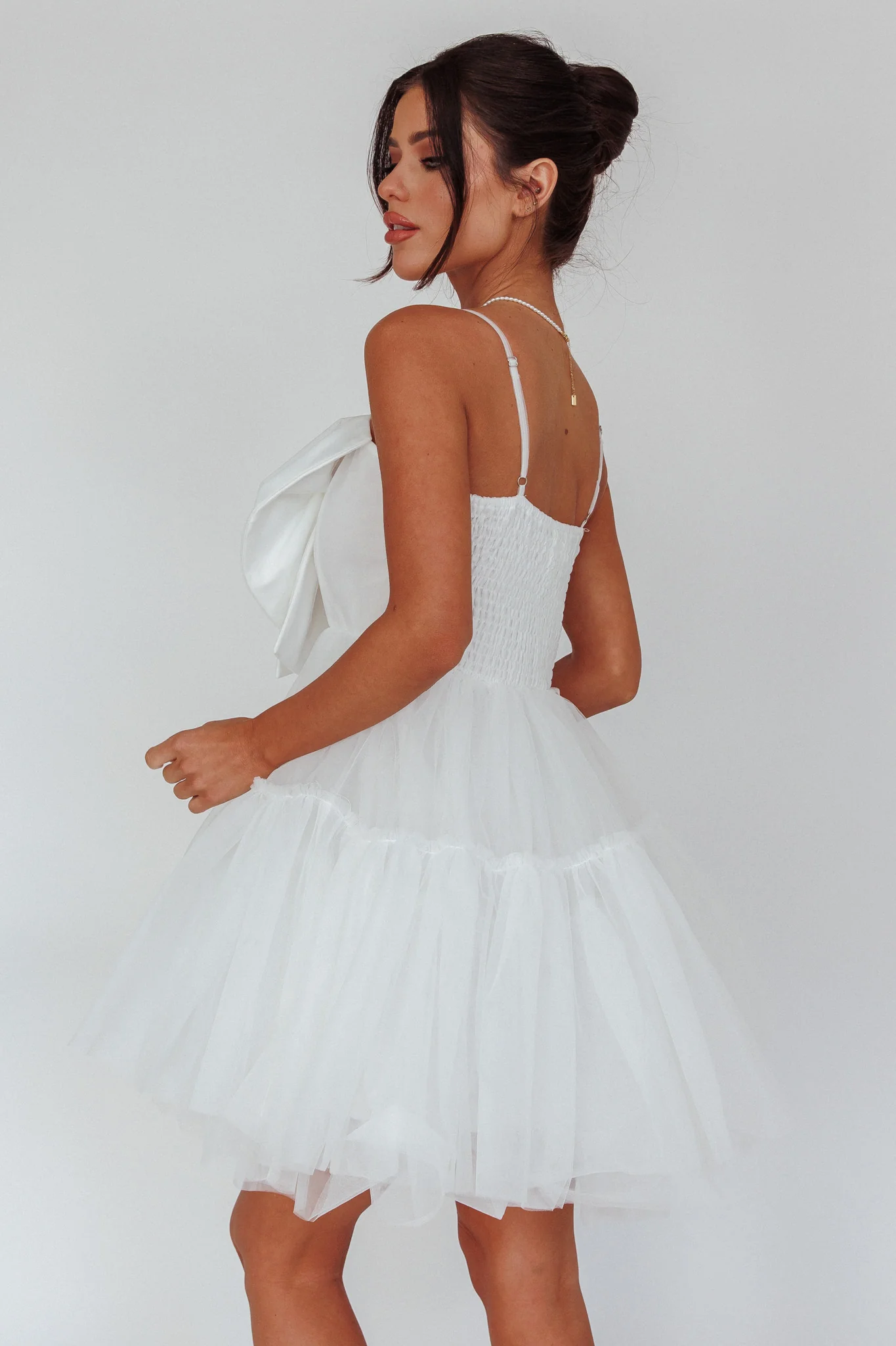 True Wish Bow Tulle Mini Dress White - Sonourner