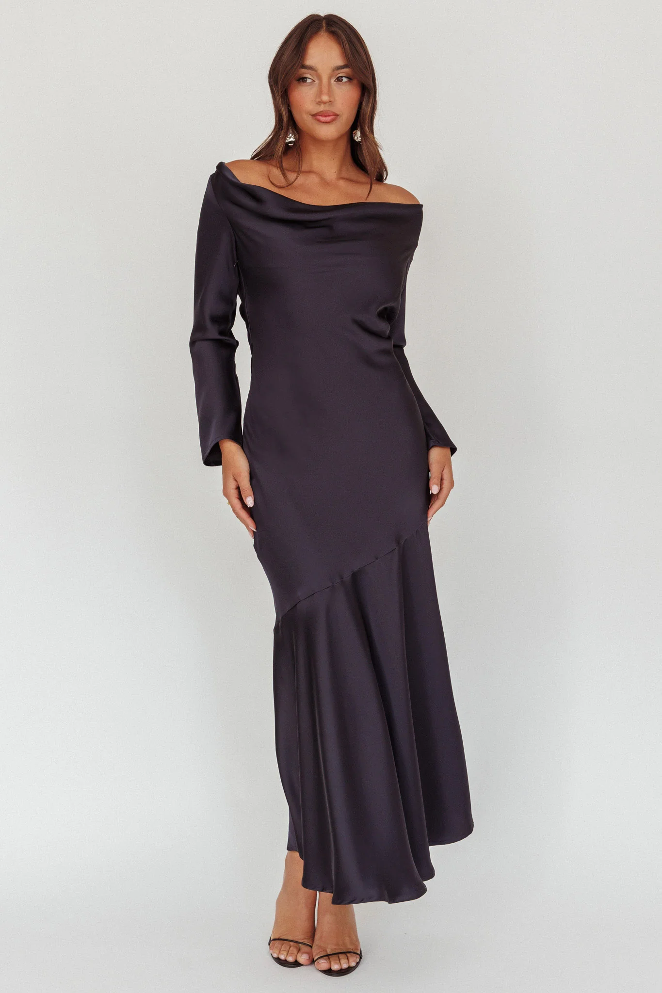 Cecilia Long Sleeve Drape Back Maxi Dress Navy - Sonourner