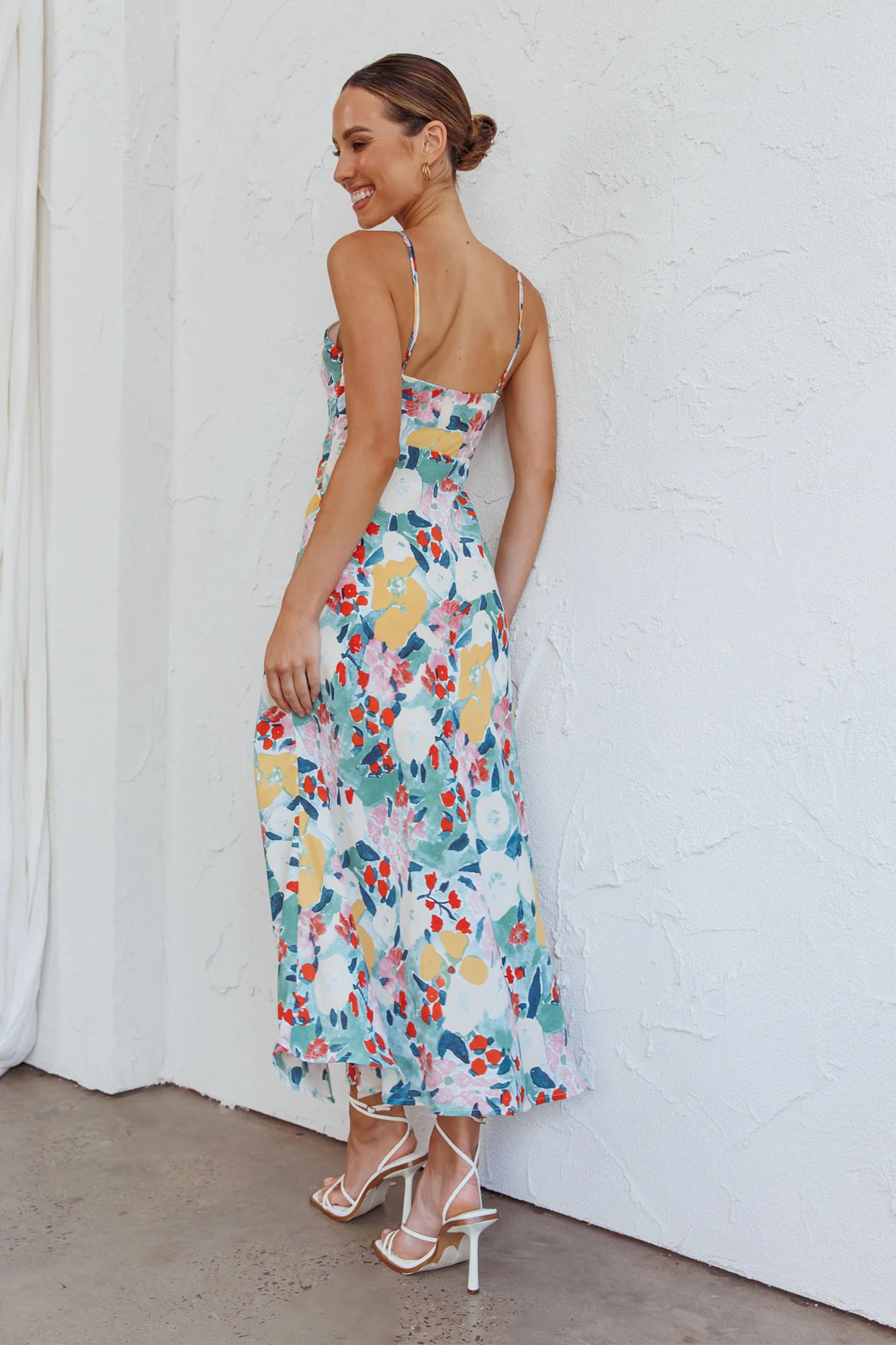 Missoula Cami Strap Padded Bust Midi Dress Flower Print Green - Sonourner