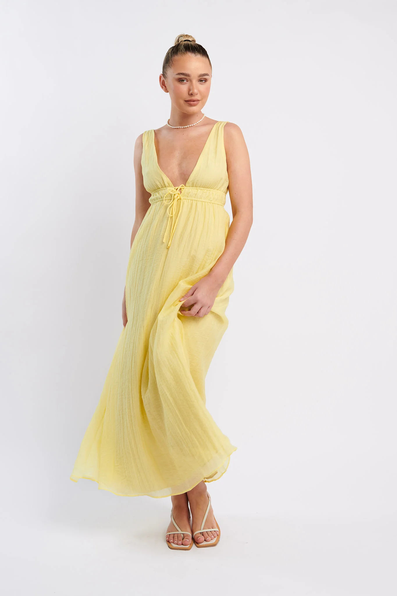 Kylin V-Neck Tied Bust Maxi Dress Lemon - Sonourner