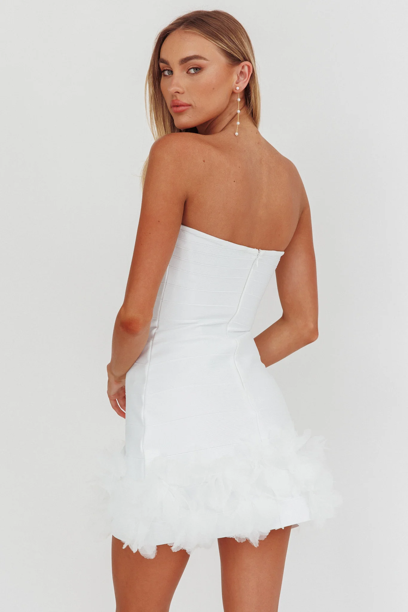 Leni Strapless Embellished Hem Mini Dress White - Sonourner