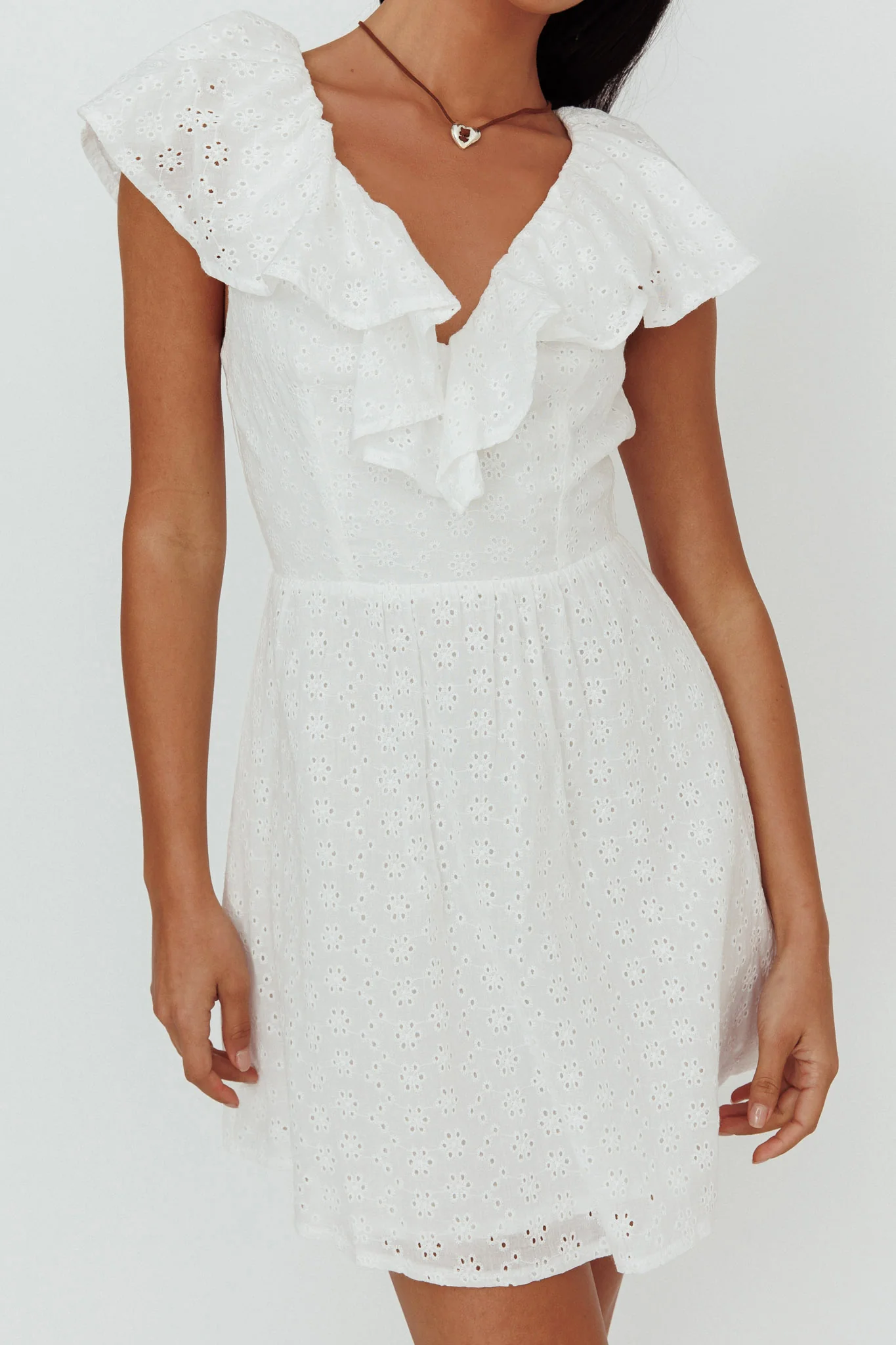 Kiarah Eyelet Ruffle Mini Dress White - Sonourner