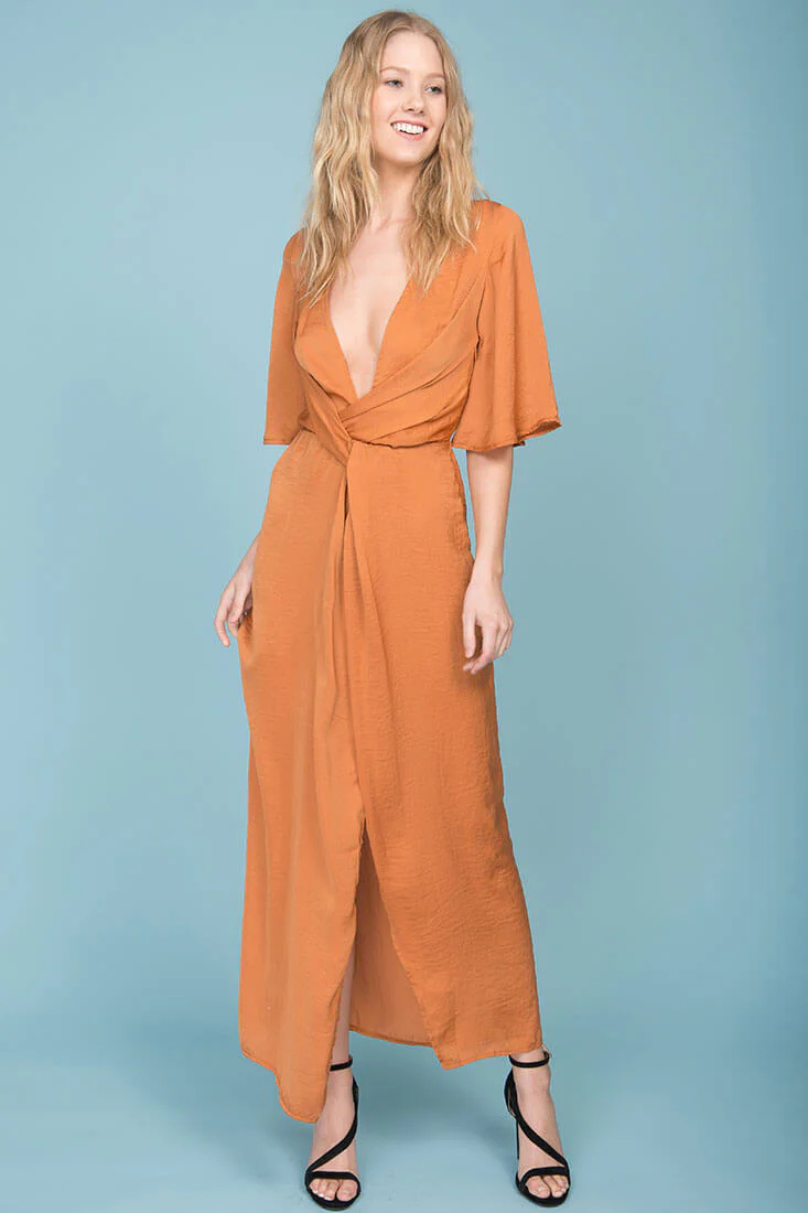 Cleo High Slit Maxi Dress Tan - Sonourner