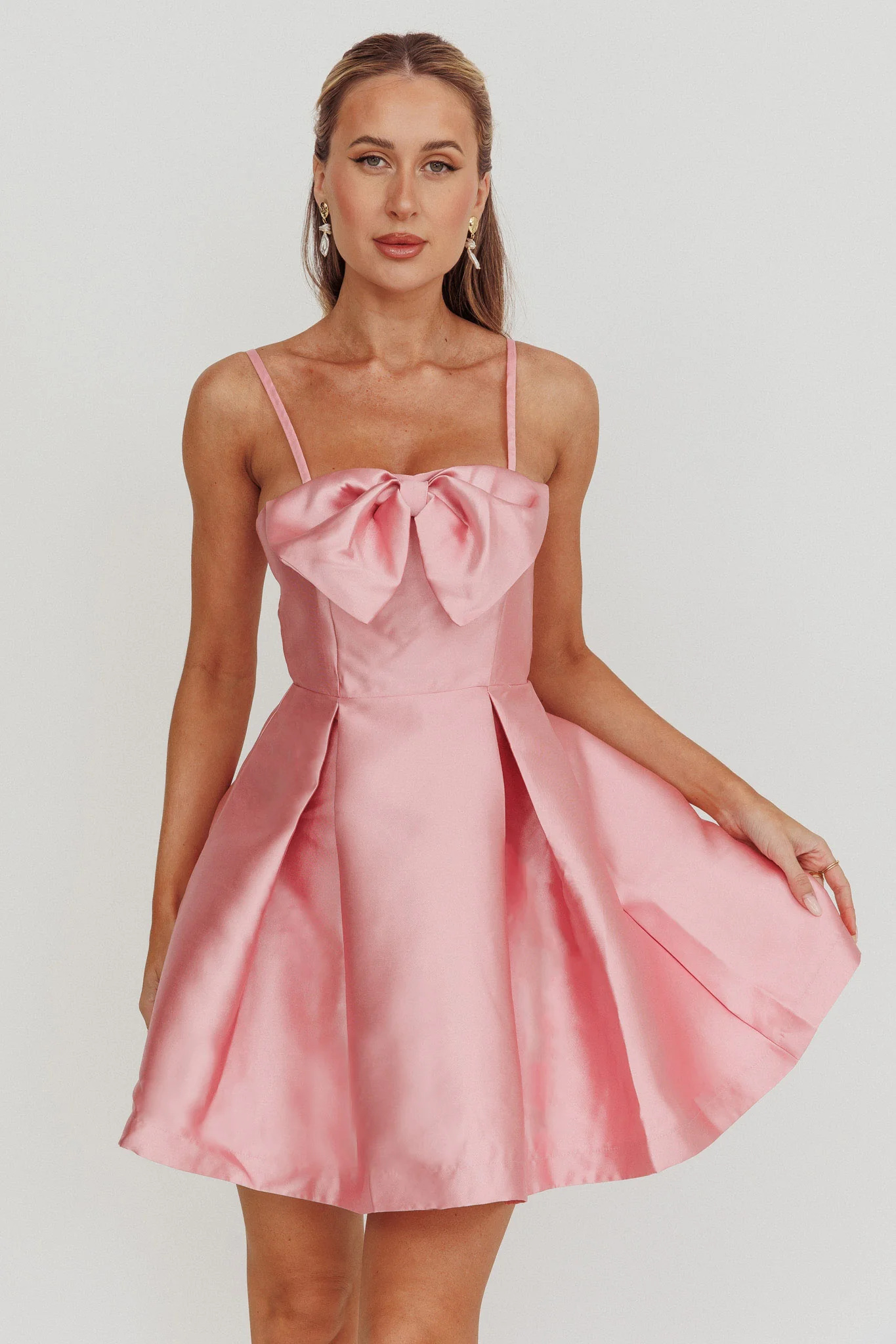 Love Talk Flared Bow Mini Dress Pink - Sonourner