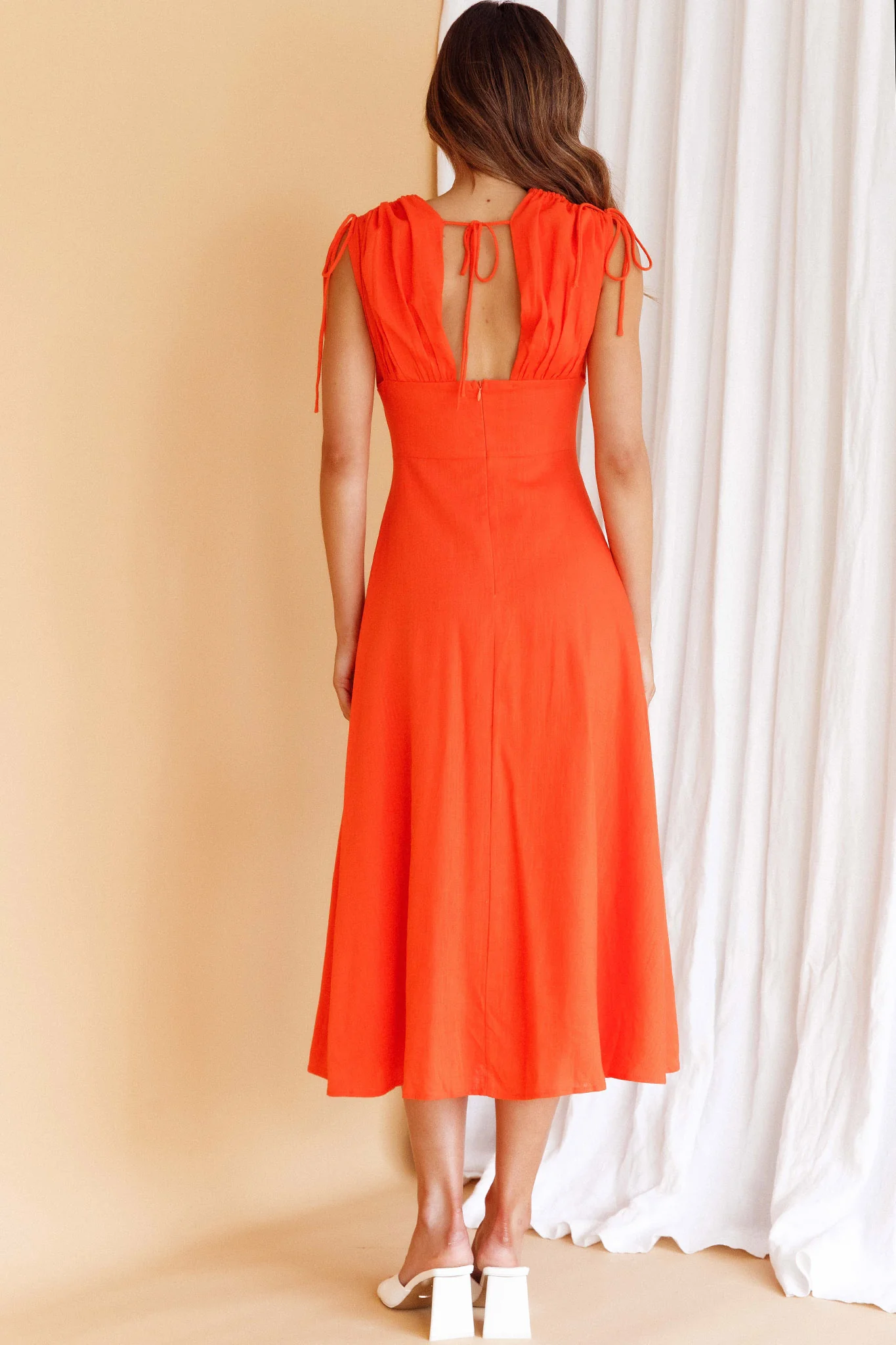 Cape Cod Drawstring Accent Midi Dress Tangerine - Sonourner