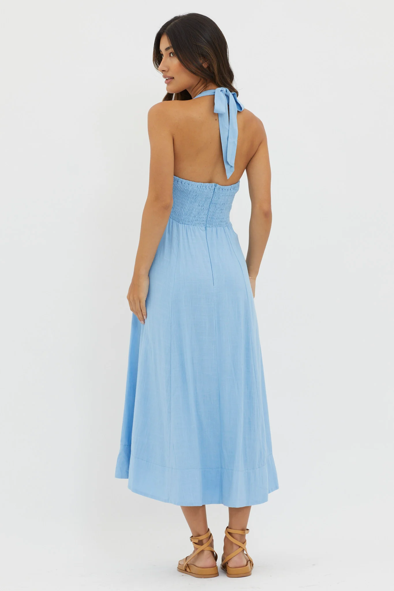 Marybeth Halterneck Midi Dress Blue - Sonourner