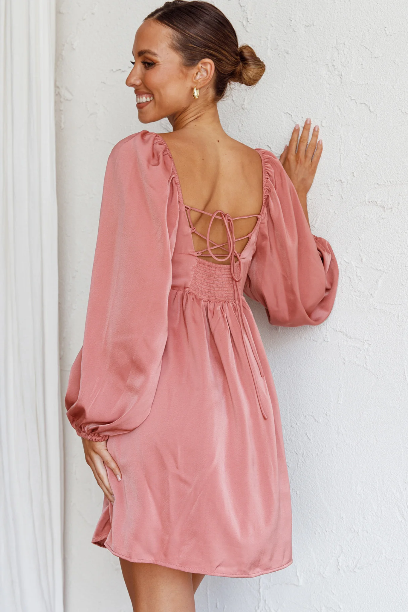 Tansy Long Sleeve Babydoll Dress Rose - Sonourner