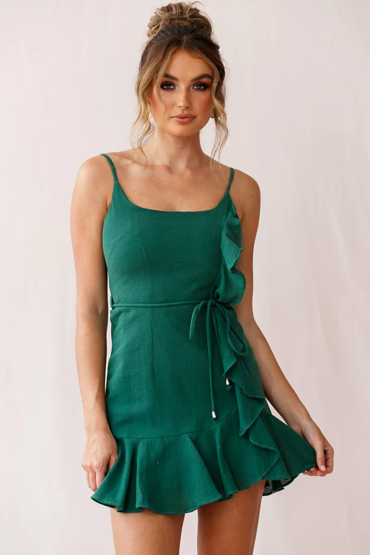 Hart Flowy Chiffon Mini Dress Forest Green - Sonourner