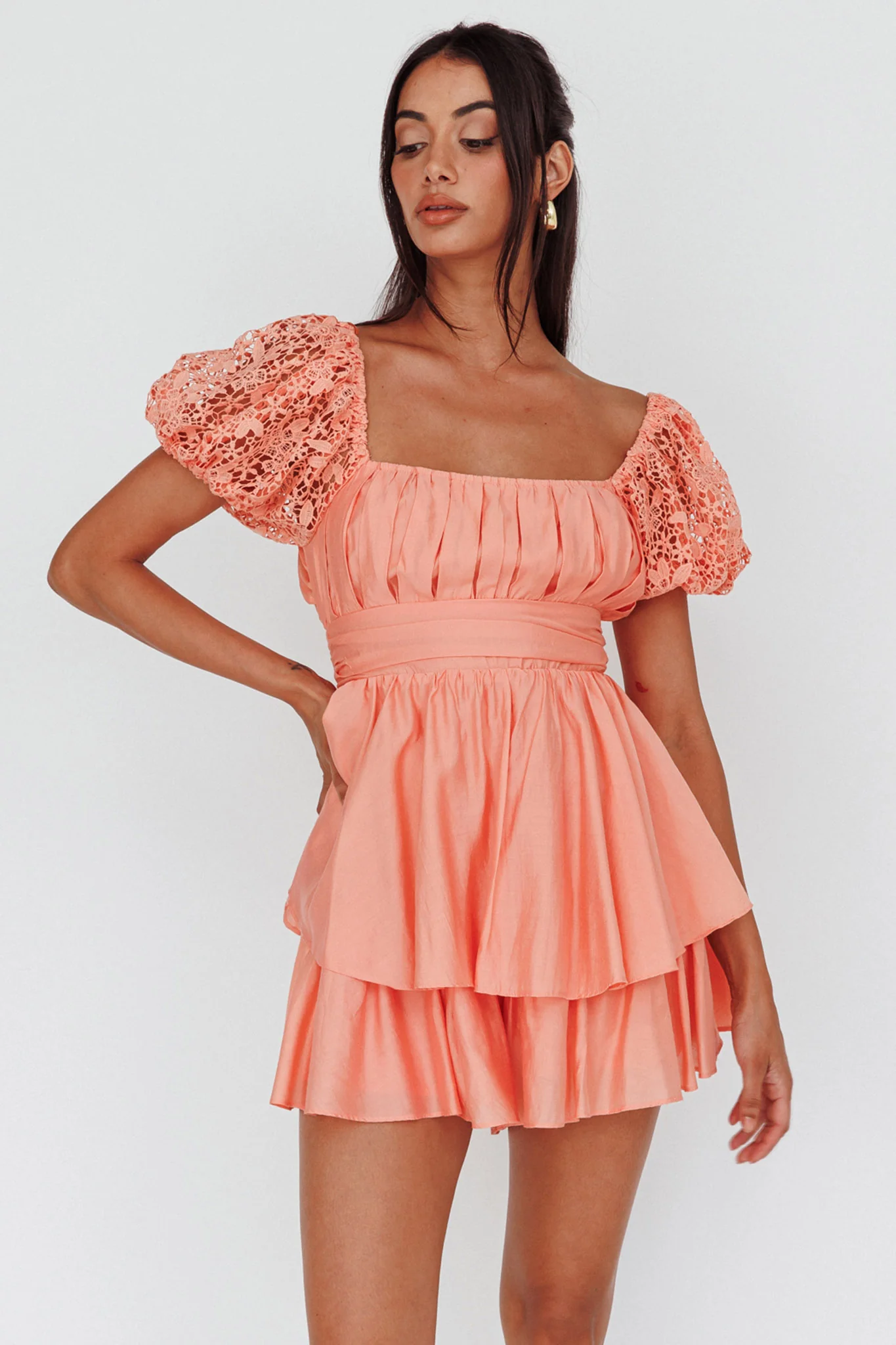 Hold My Halo Lace Sleeve Romper Apricot - Sonourner