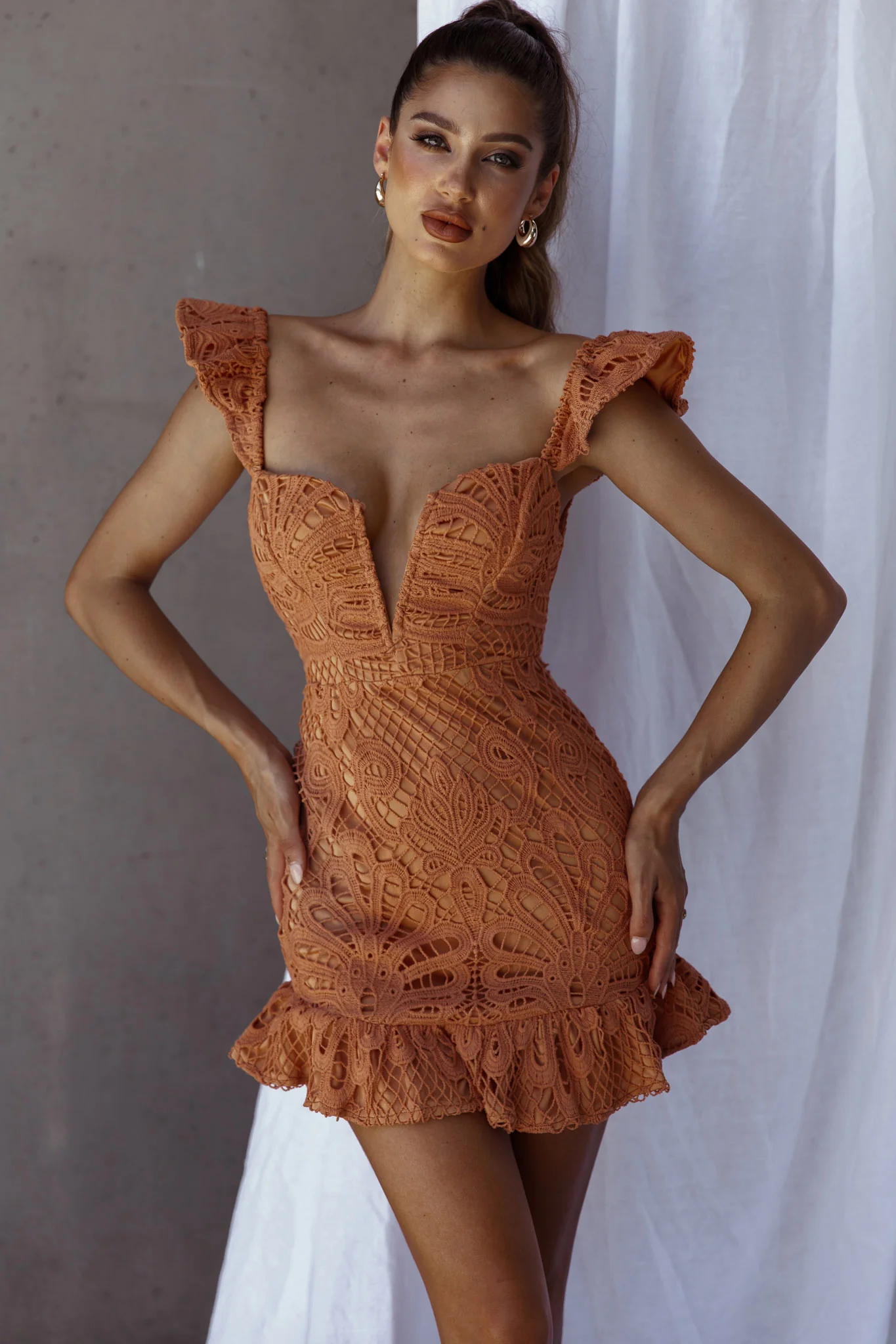 Mon Papillon Lace Mini Dress Apricot - Sonourner