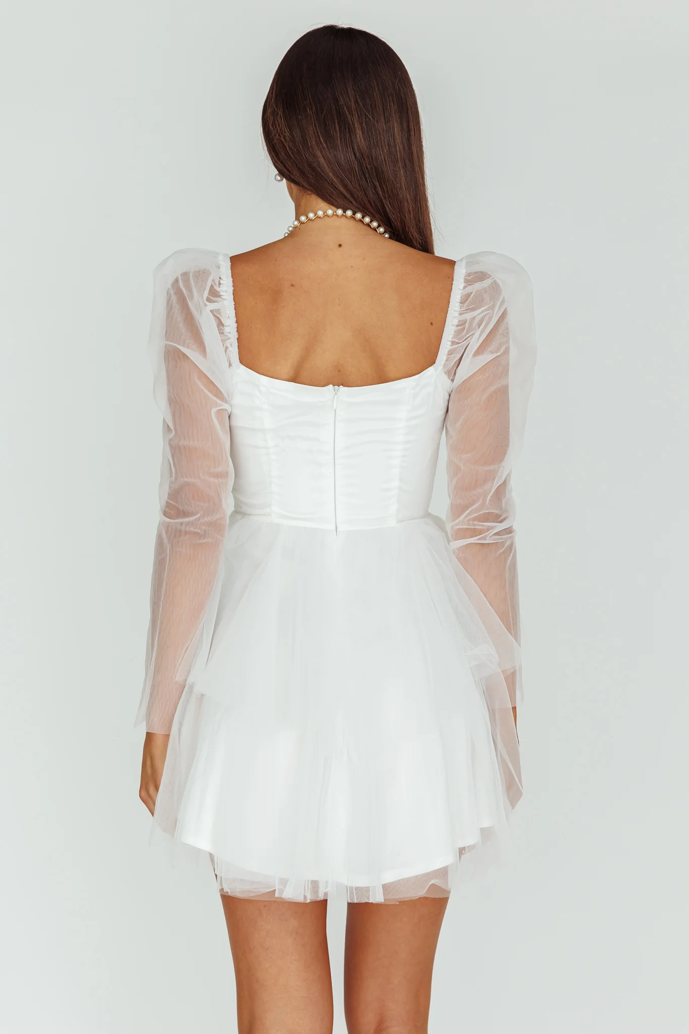 Veola Long Sleeve Tulle Mini Dress White - Sonourner