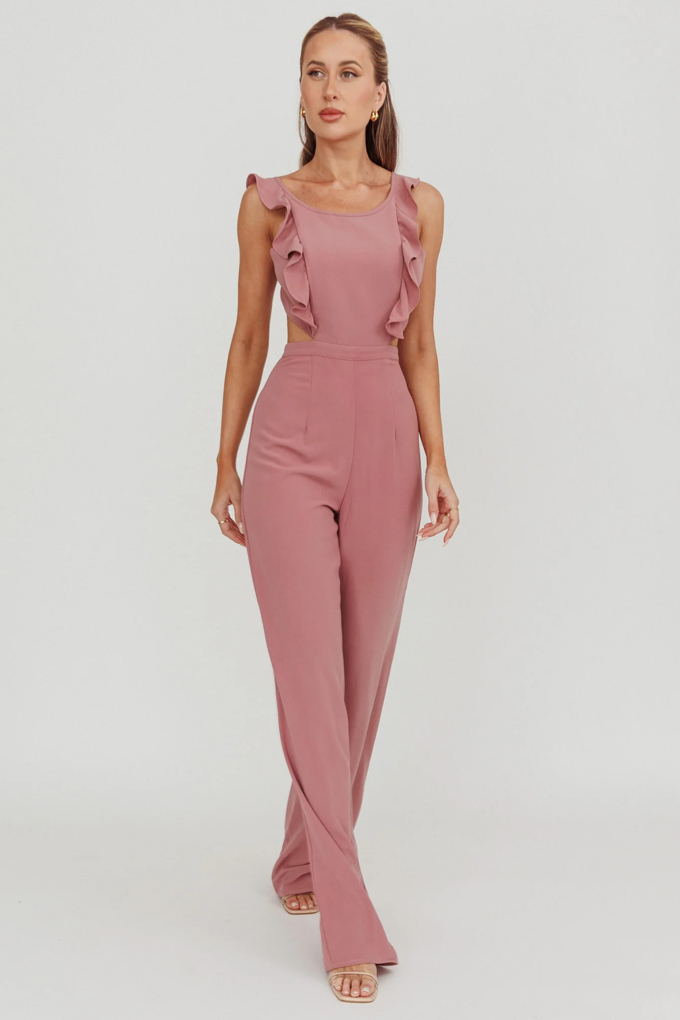 Kiss Me Sleeveless Ruffle Jumpsuit Pink - Sonourner