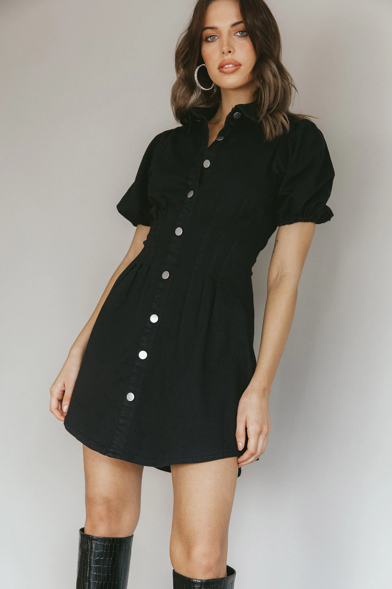 Zurich Pleated Waist Shirt Dress Black - Sonourner