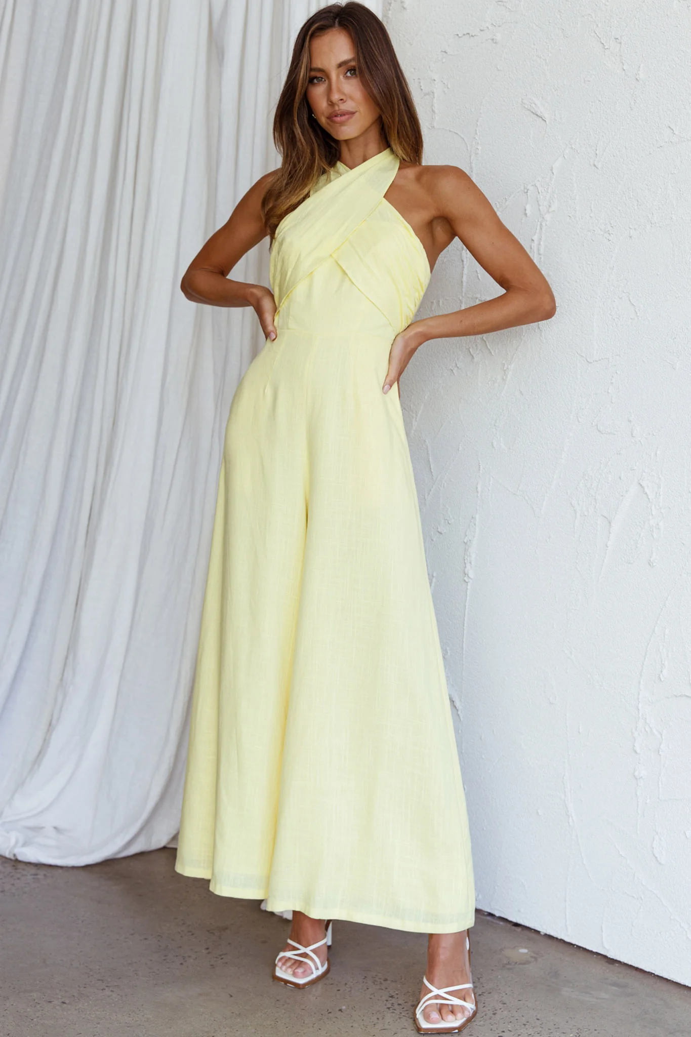Stars Align Halterneck Jumpsuit Lemon - Sonourner