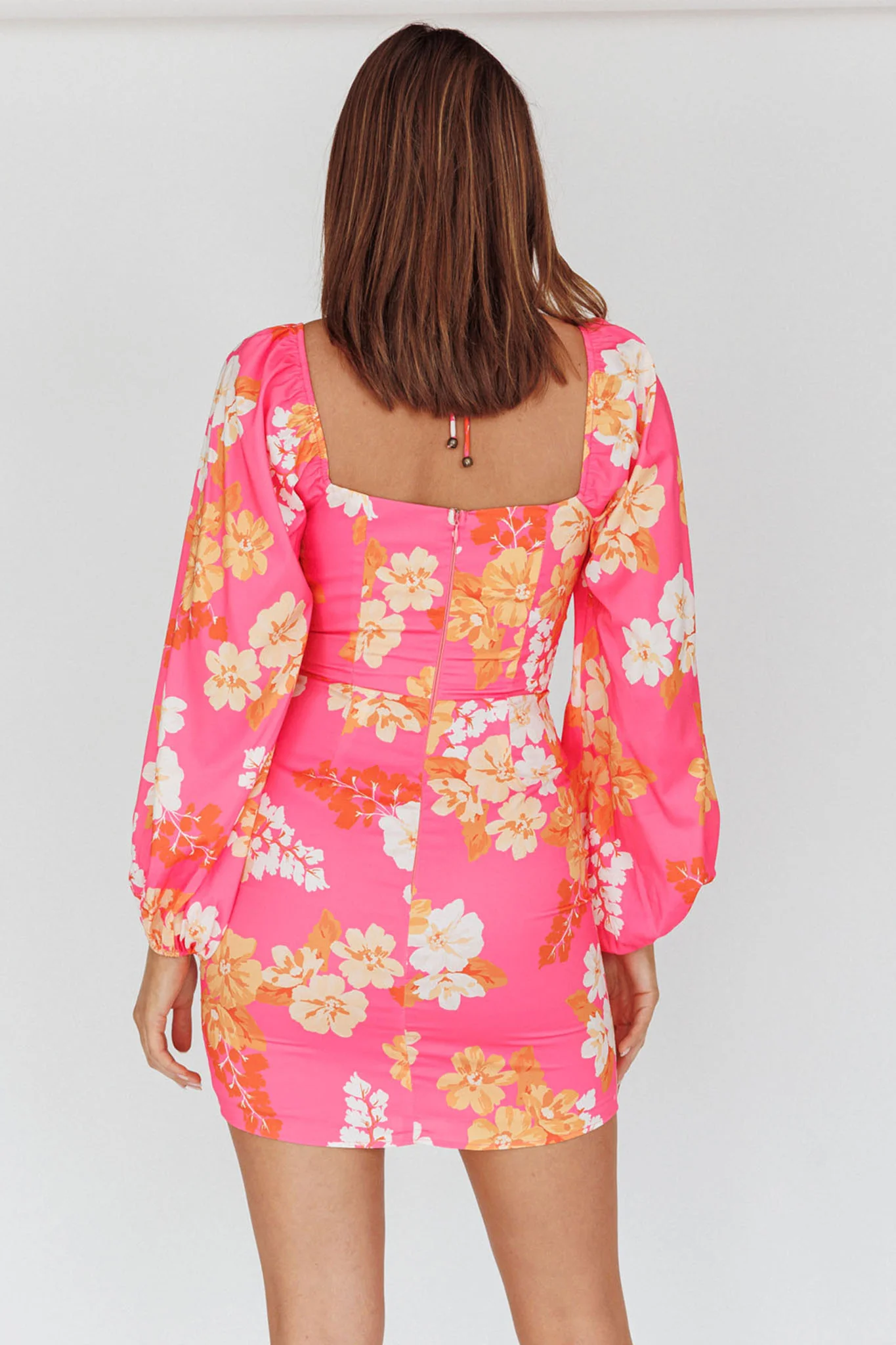 Fly Away Drawstring Bust Dress Floral Pink - Sonourner