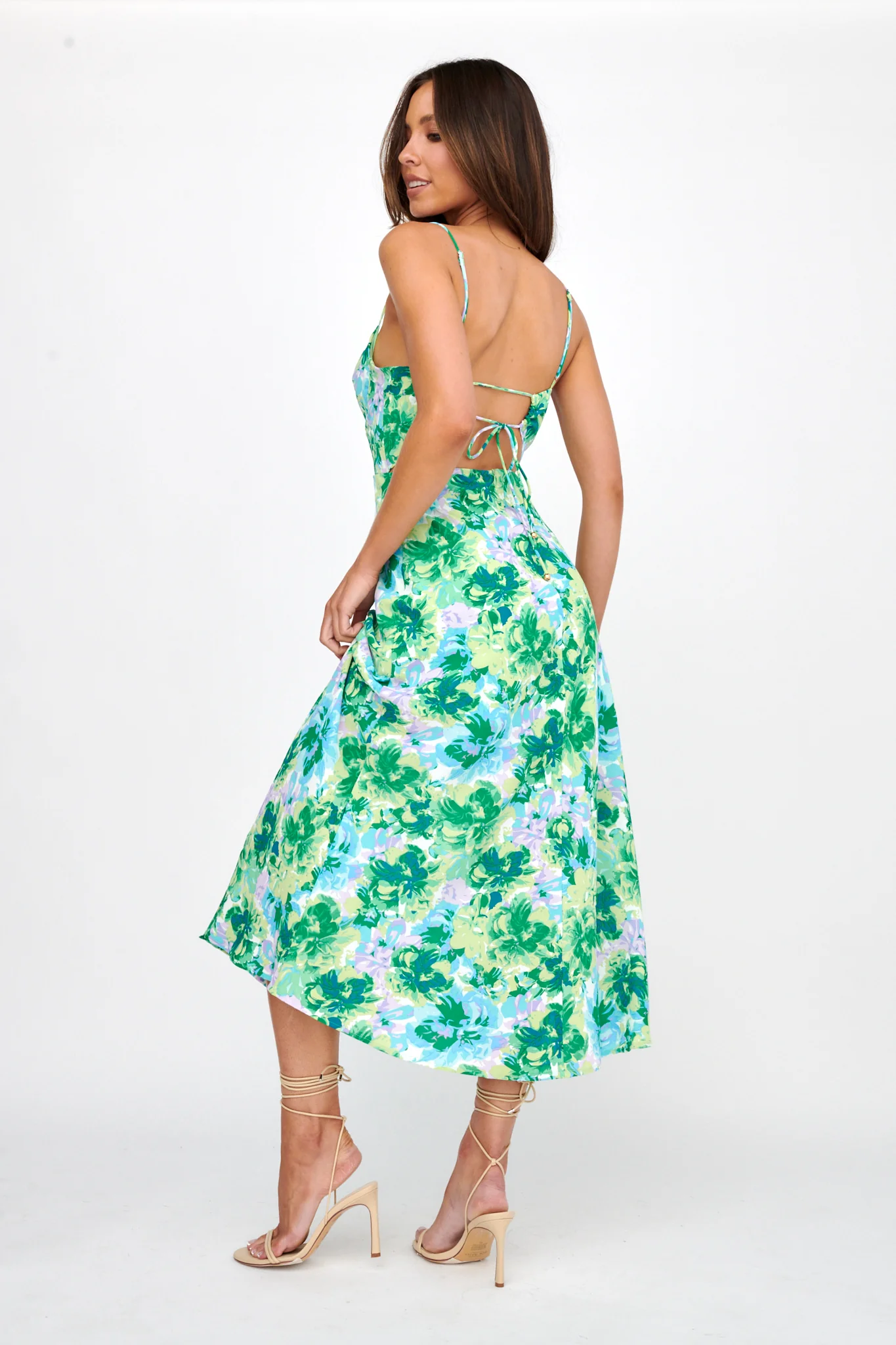 Galilea Tied Back Midi Dress Floral Green - Sonourner