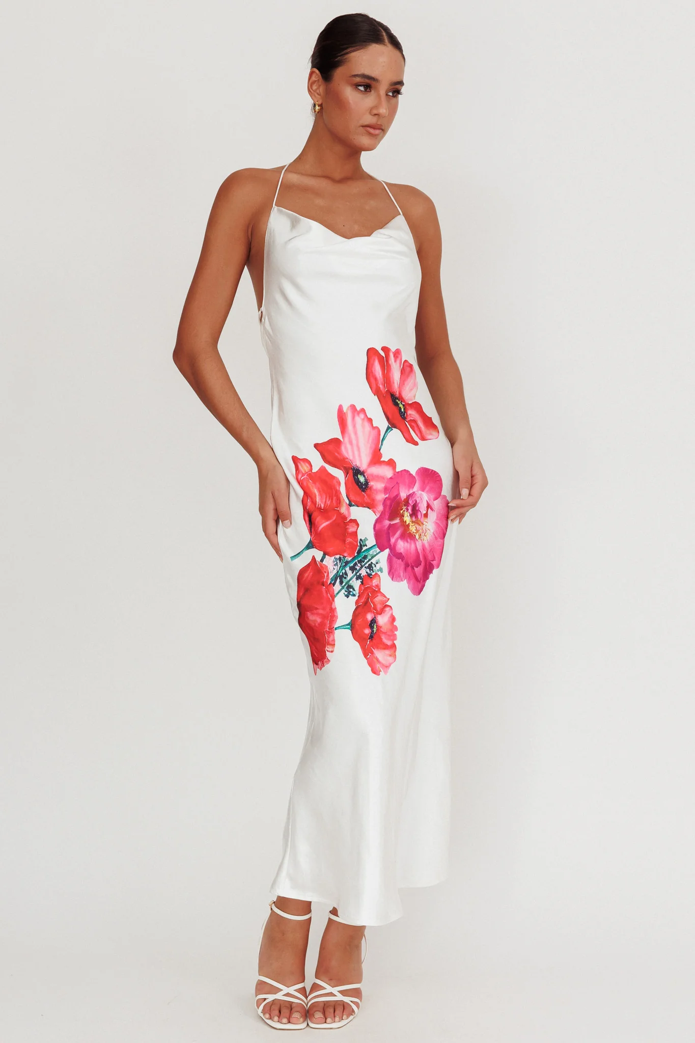 Seren Backless Cowl Neck Maxi Dress White - Sonourner
