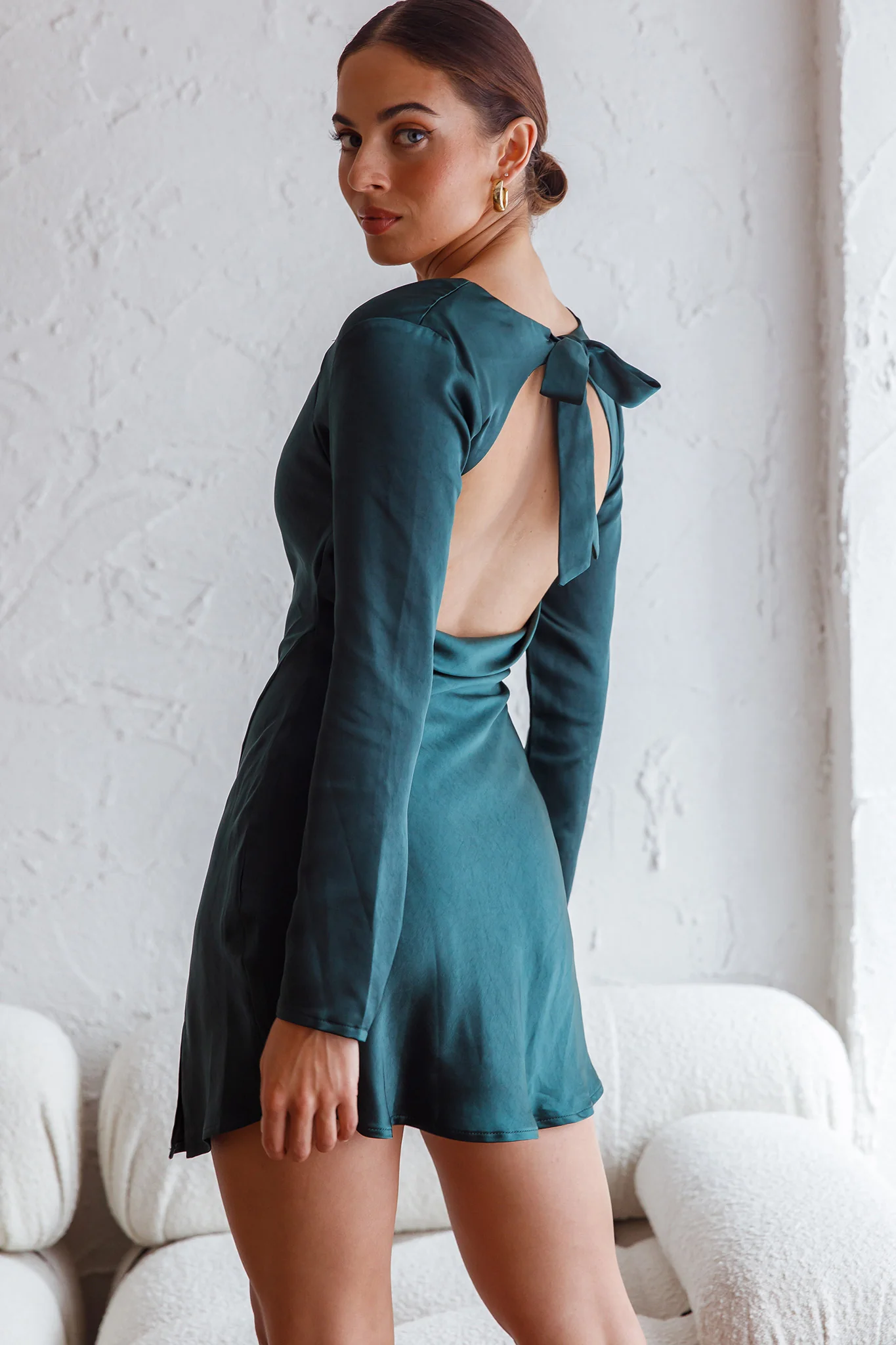 Champs Elysees Long Sleeve Open Back Mini Dress Forest Green - Sonourner