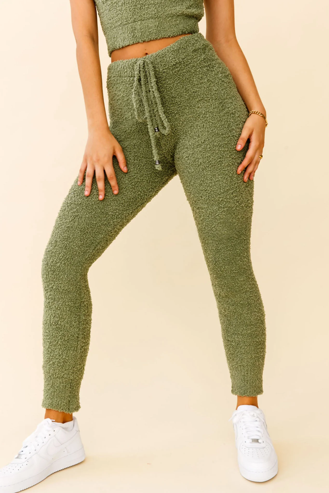My Girl Fuzzy Knit Jogger Pants Sage - Sonourner