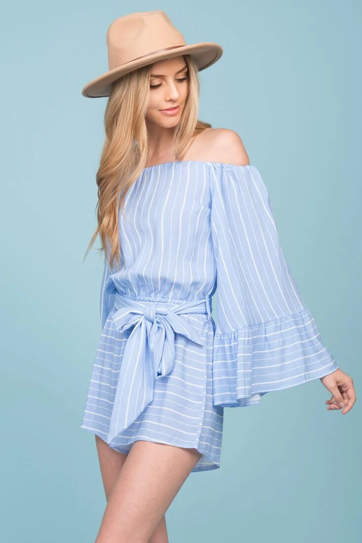 Brisk Bell Sleeve Romper Blue & White | Sophisticated | Selfie Leslie - Sonourner