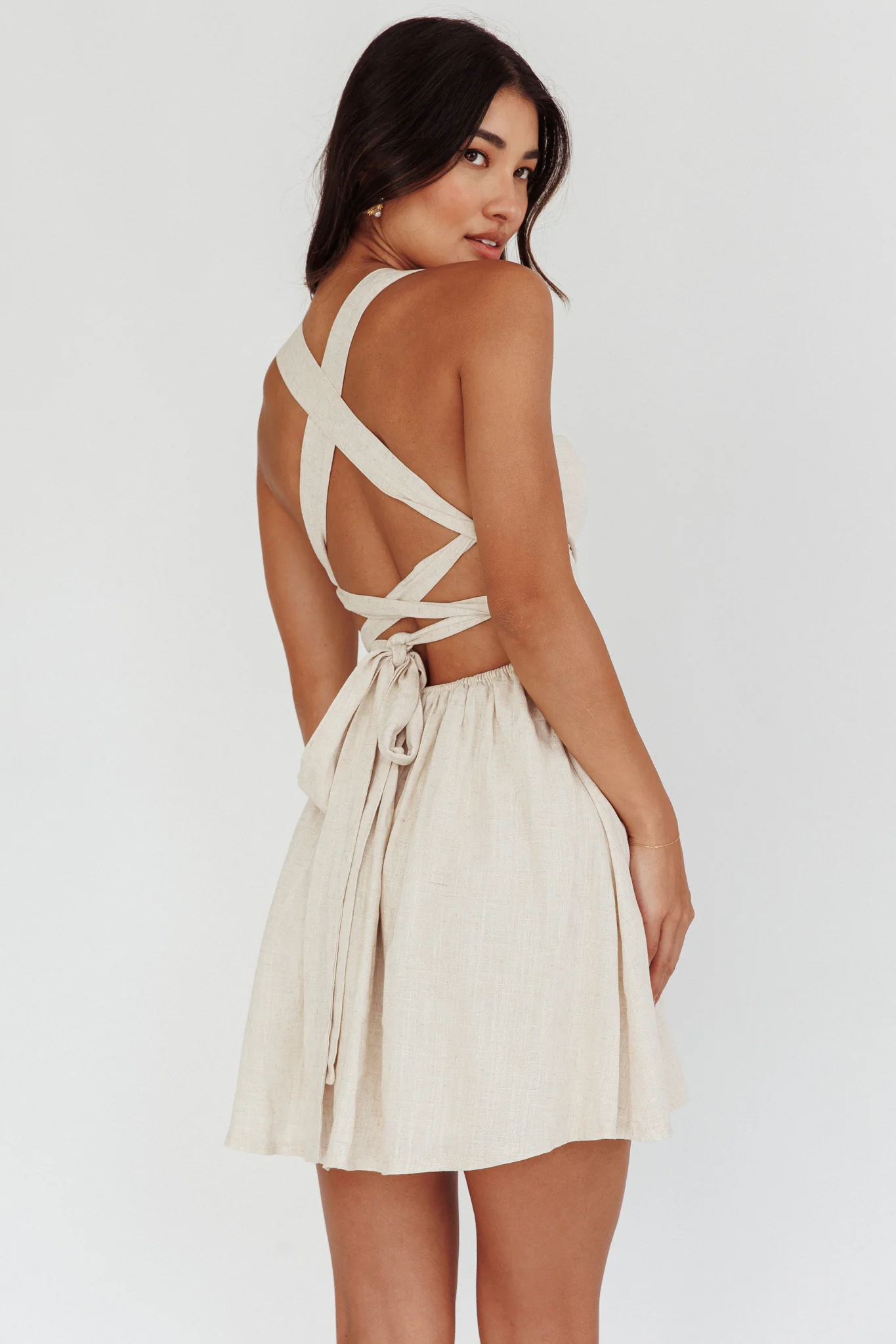 French Riviera Sweetheart Neckline Mini Dress Natural - Sonourner