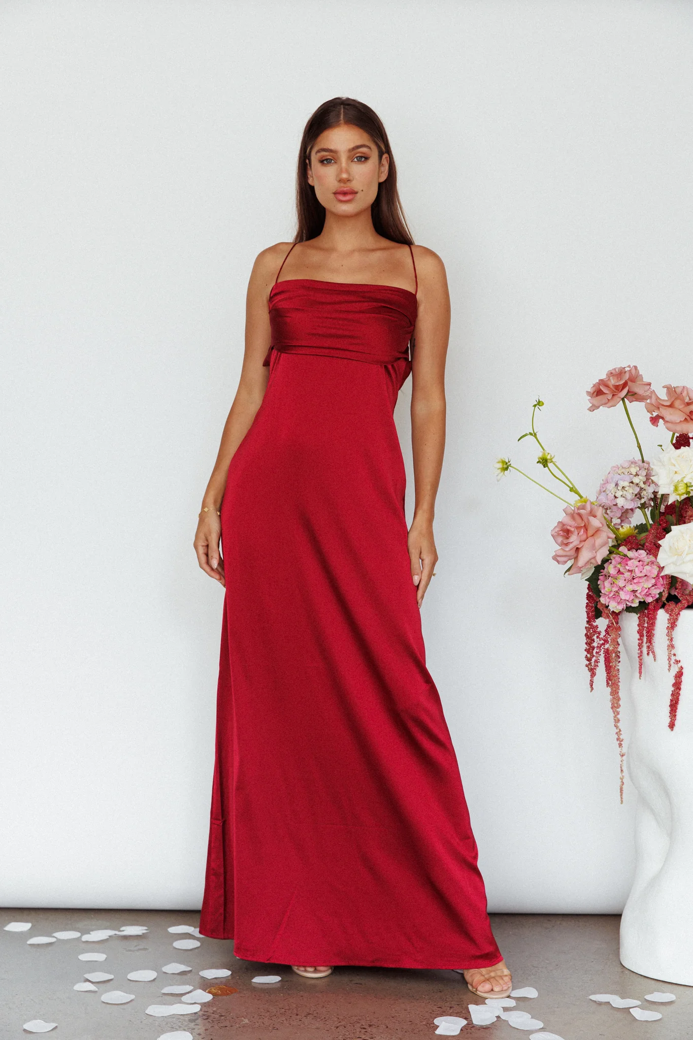 Love Letters Strappy Cowl Back Dress Burgundy - Sonourner