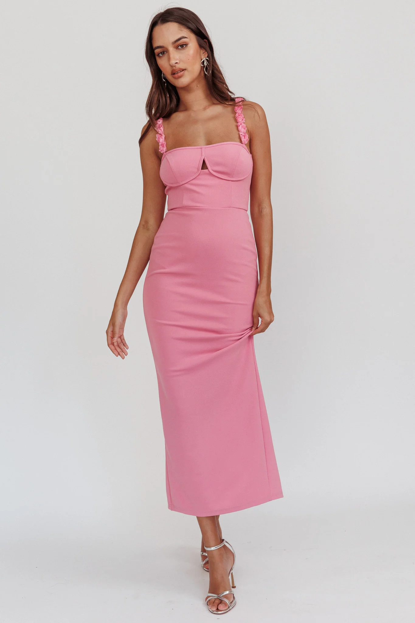 Marteen Rosette Strap Midi Dress Pink - Sonourner