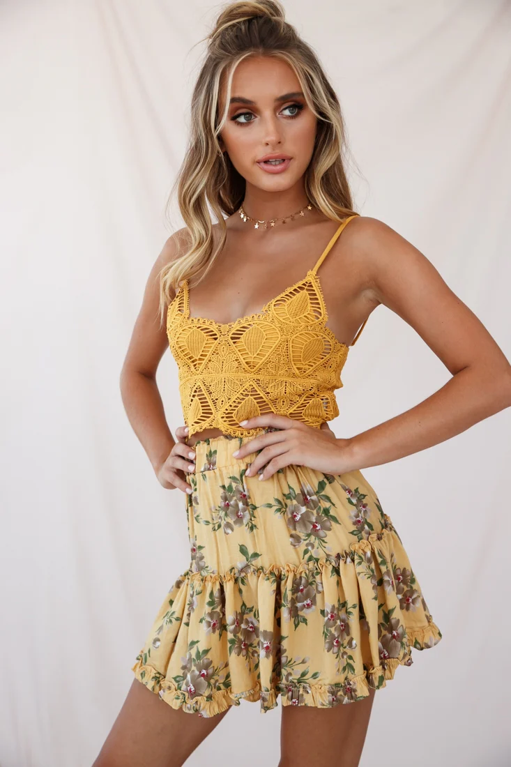 Mirage Crochet Lace Crop Top Mustard - Sonourner