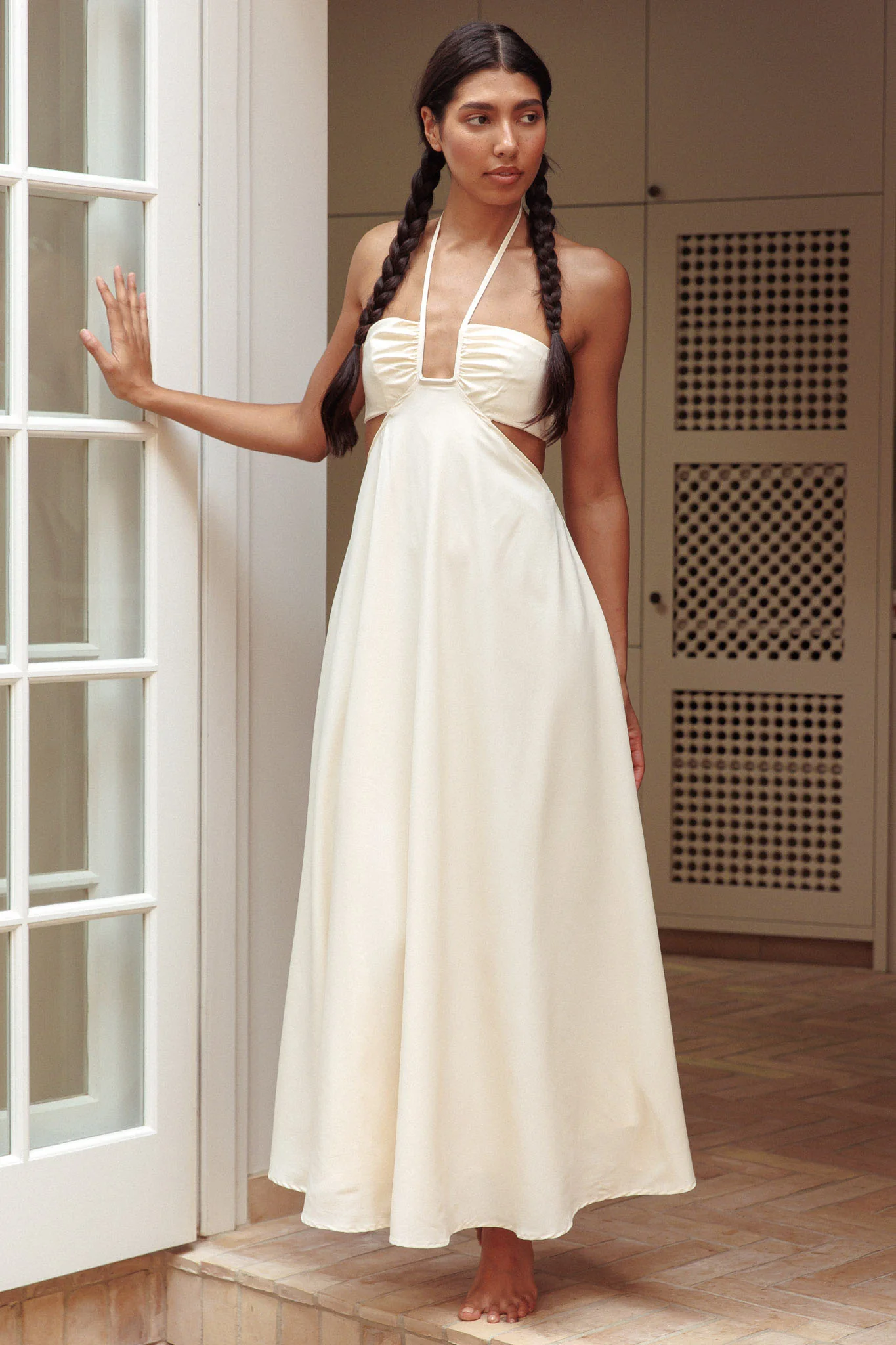 Onika Cut-Out Tied Back Maxi Dress Butter - Sonourner