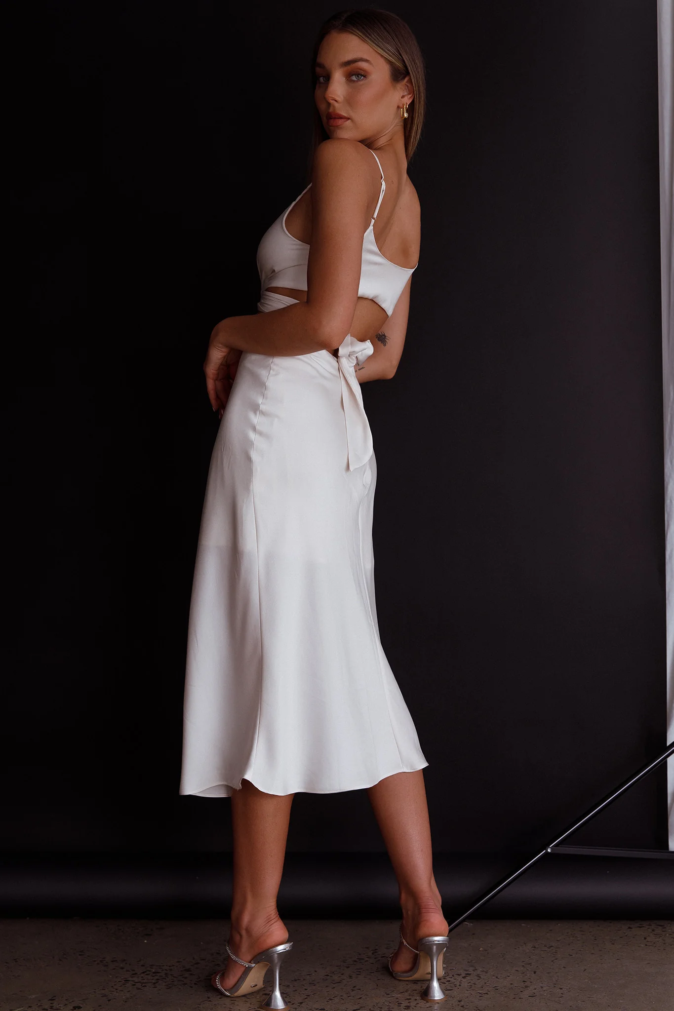 Dance With Me Crossover Bust Midi Dress Ivory - Sonourner