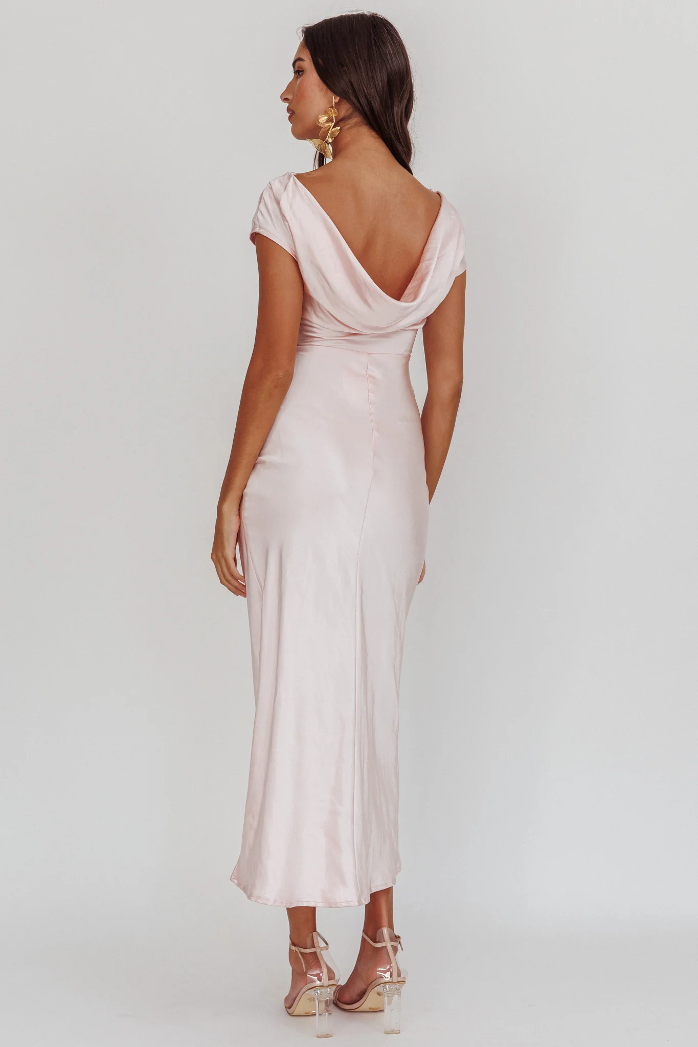 Loveland Cap Sleeve Cowl Back Midi Dress Blush - Sonourner