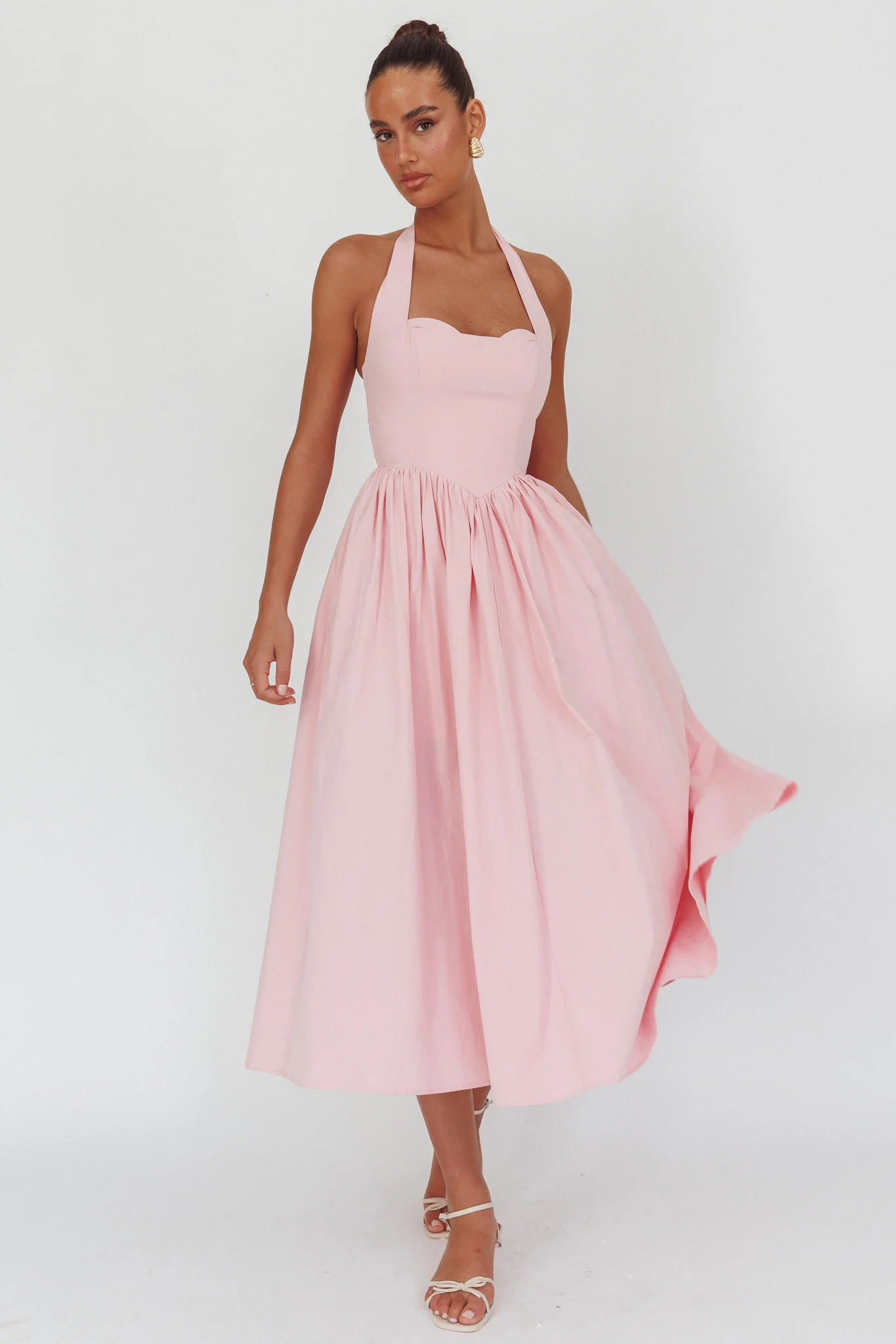 Get My Attention Halterneck Maxi Dress Pink - Sonourner
