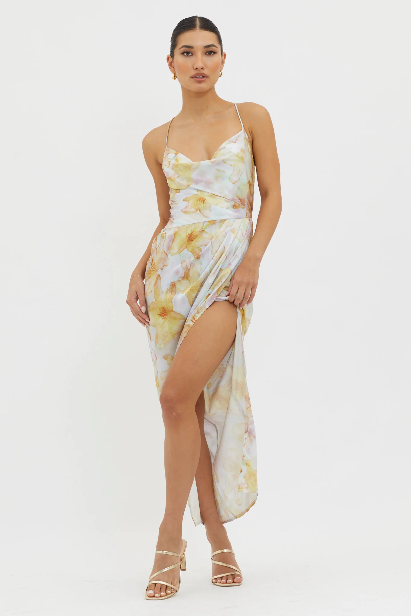 Erryn Tied Back Split Midi Dress Yellow - Sonourner