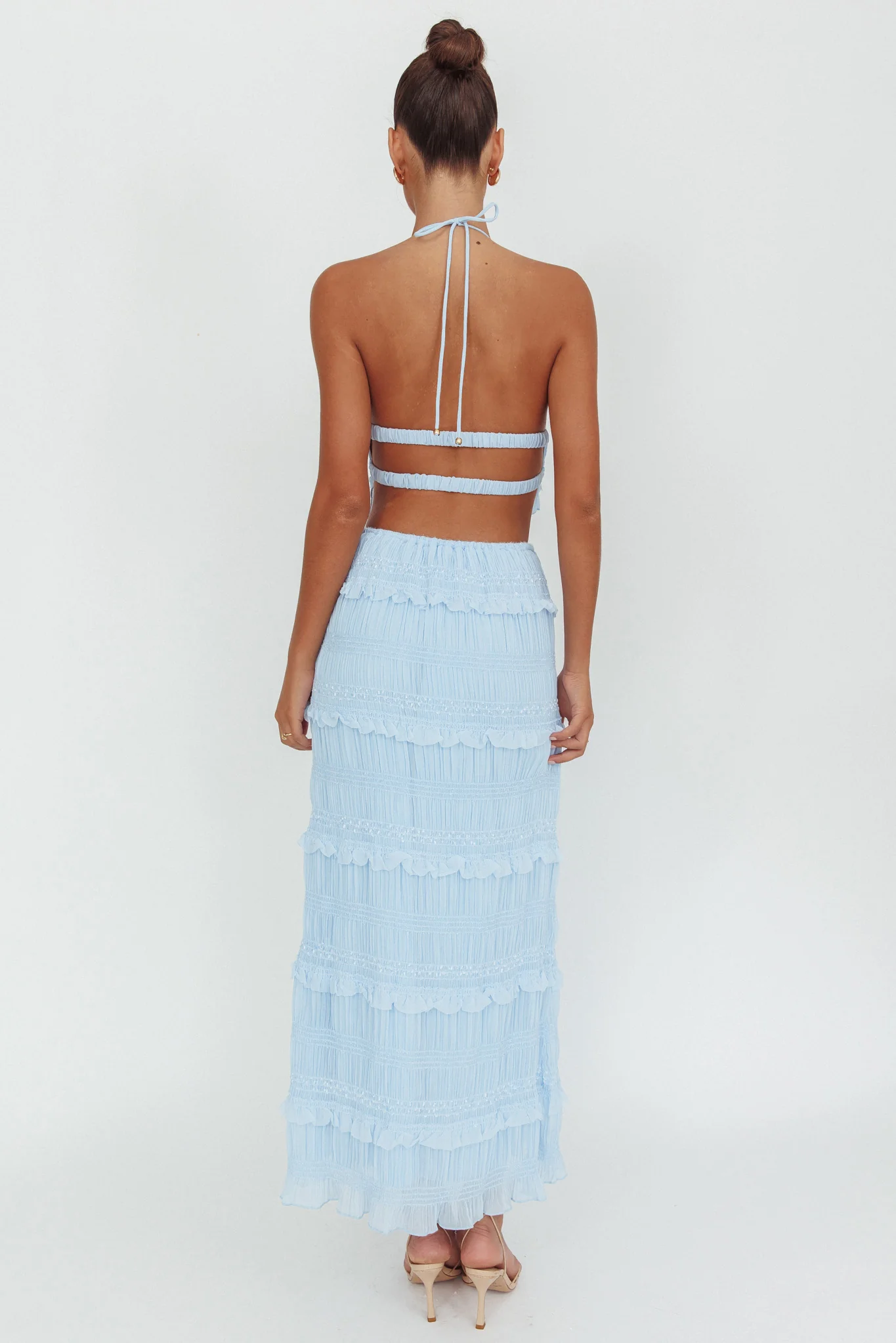 Helios Shirred Sequin Maxi Skirt Blue - Sonourner