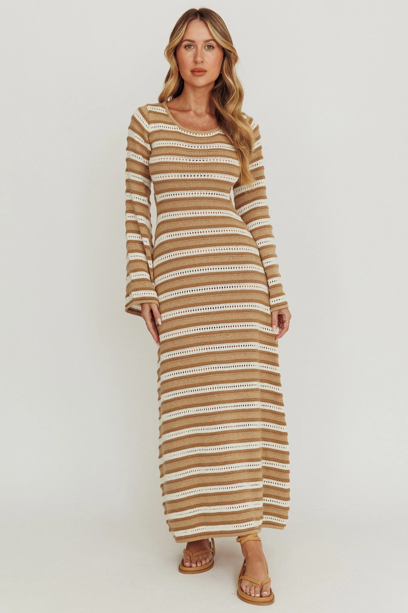 Meredith Long Sleeve Cut-Out Maxi Dress Chocolate - Sonourner