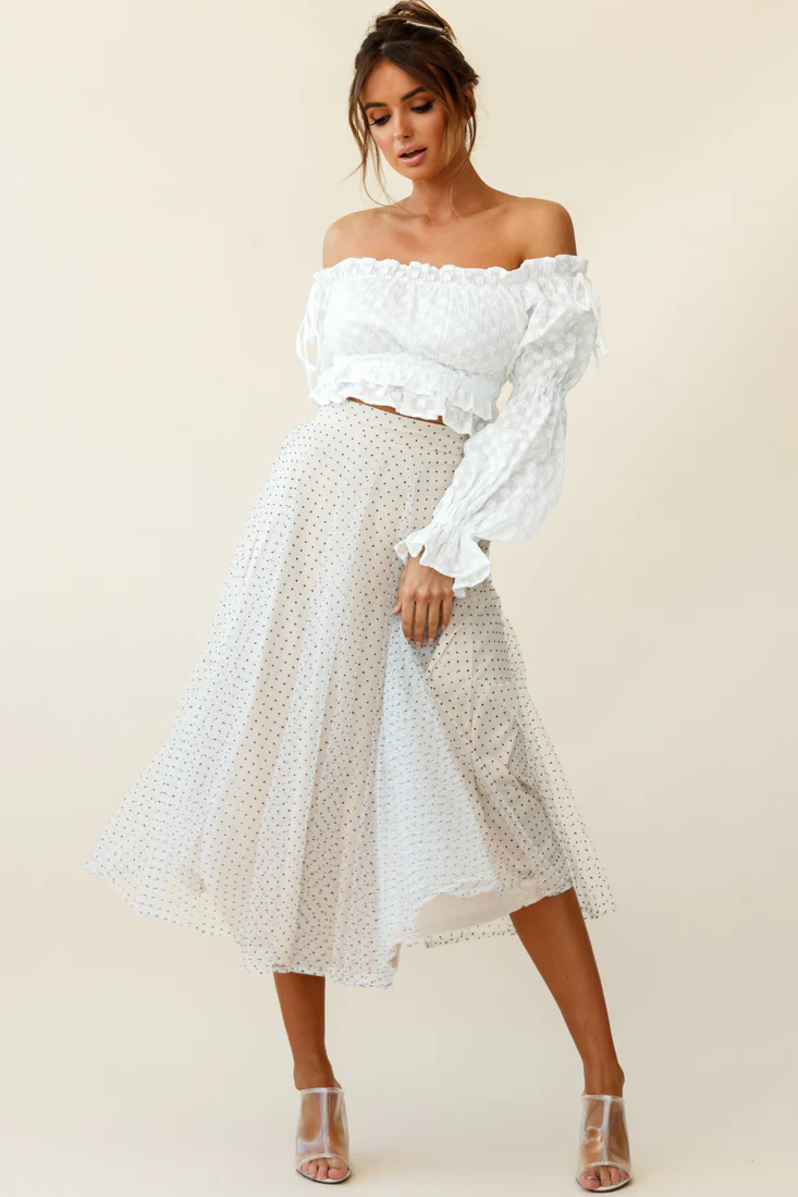 Jasmine Hail Spot Mesh Midi Skirt White - Sonourner
