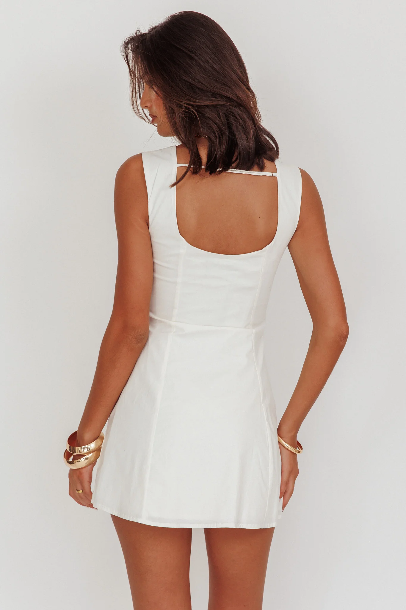 High Tide Buttoned Textured Mini Dress White - Sonourner