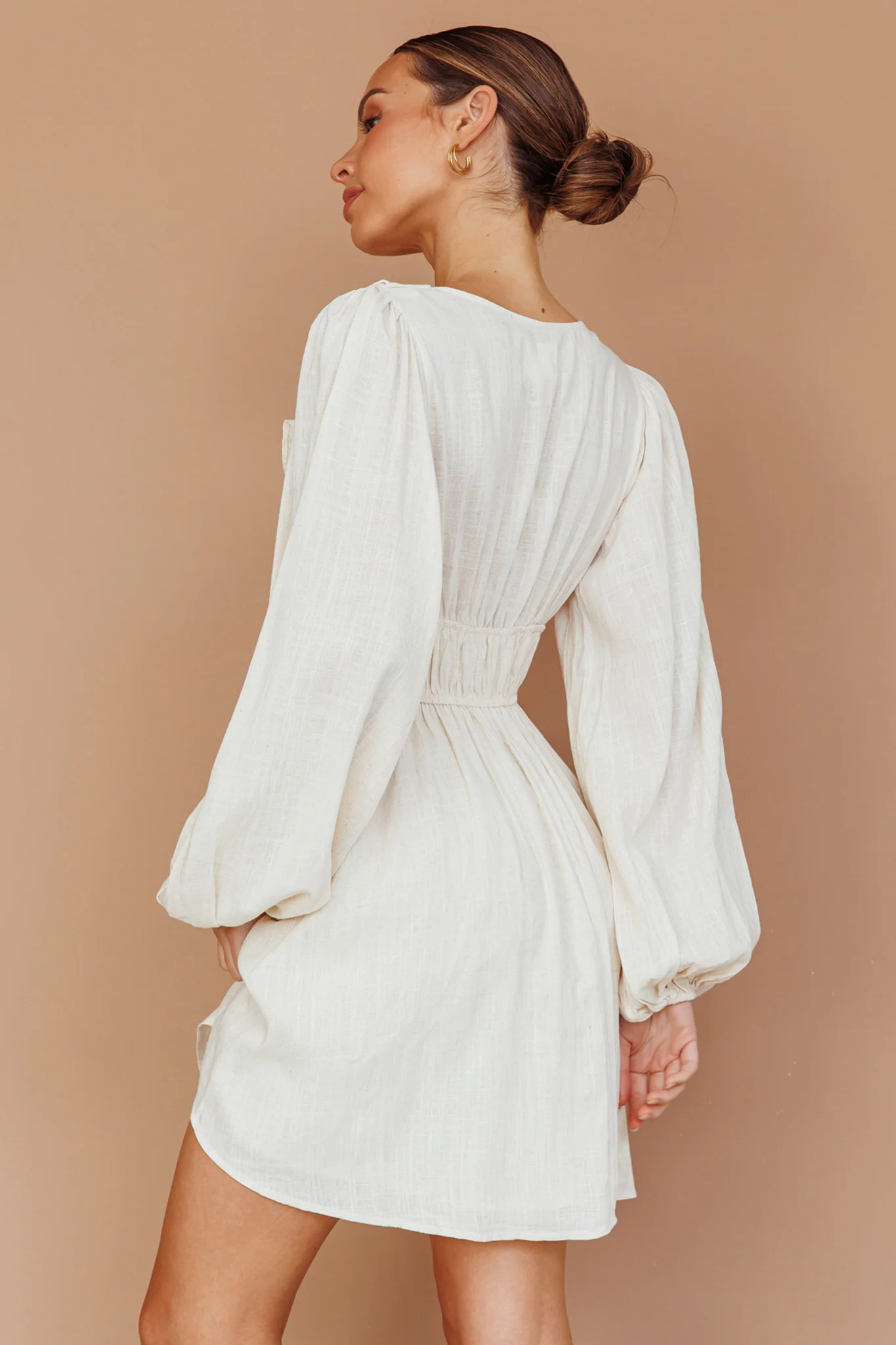 Carnivale Balloon Sleeve Ruffle Mini Dress Oat - Sonourner