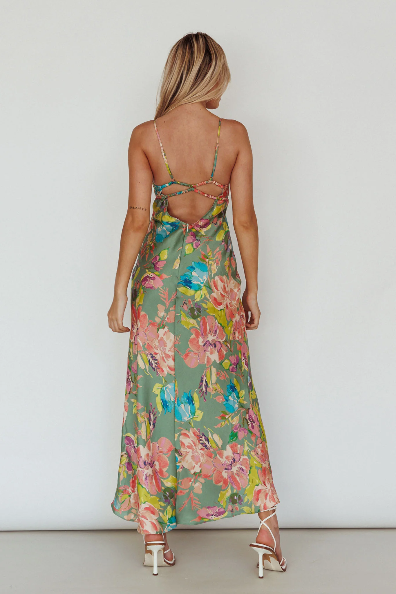 From Above V-Back Midi Dress Floral Green - Sonourner