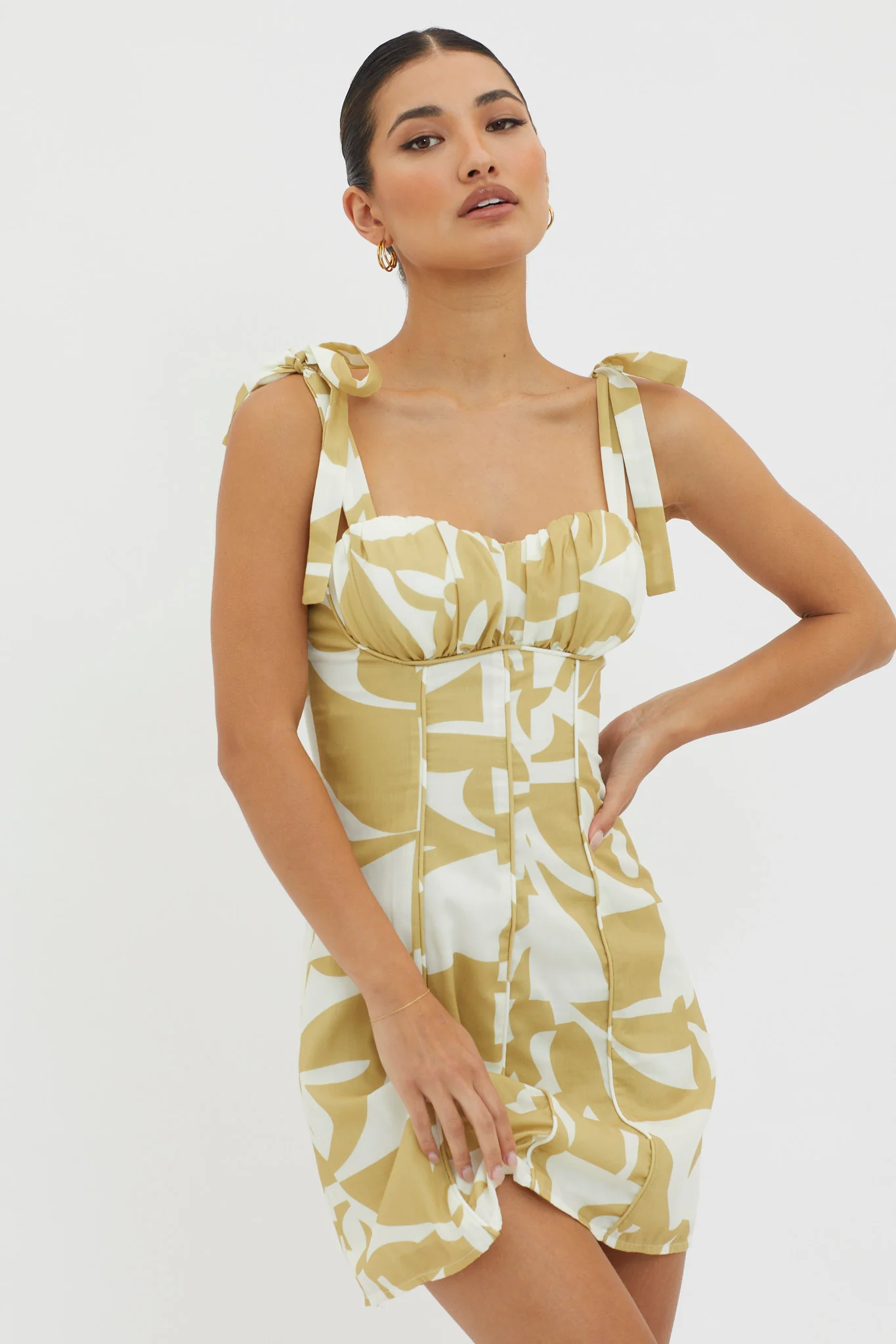 Harrison Tied Shoulder Mini Dress Print Yellow - Sonourner