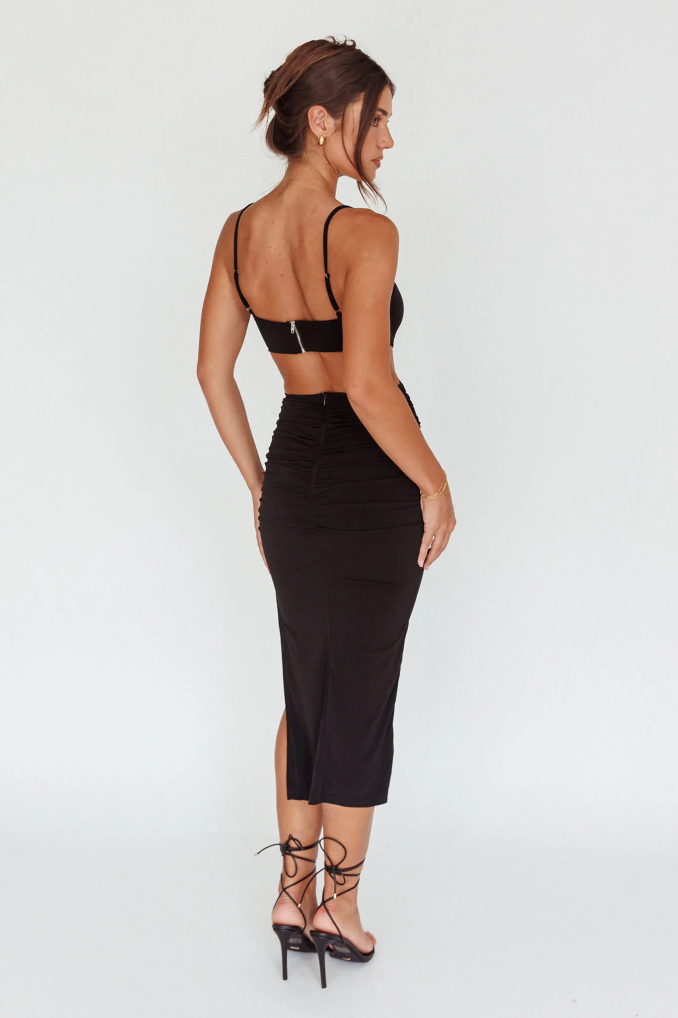 Mary Jane Gathered Bust Tie Back Midi Dress Black - Sonourner